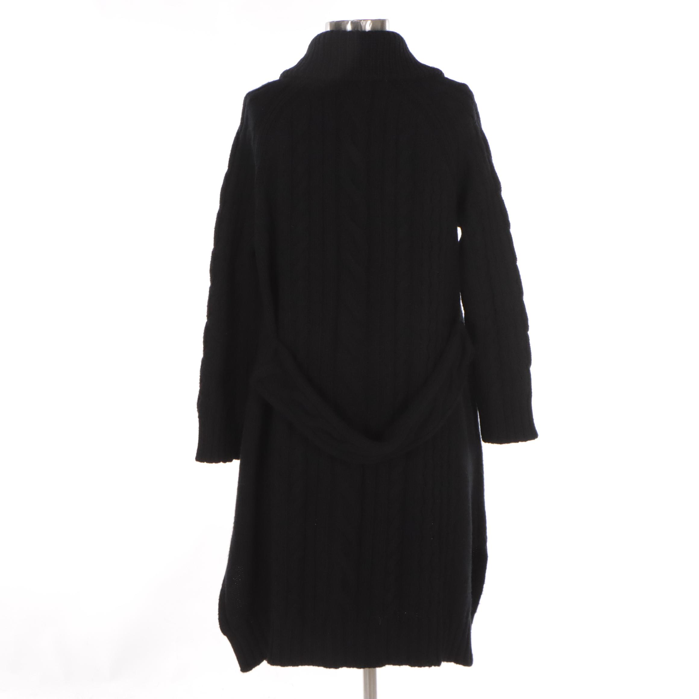 Prada Black Wool Cable Knit Collared Cardigan Sweater