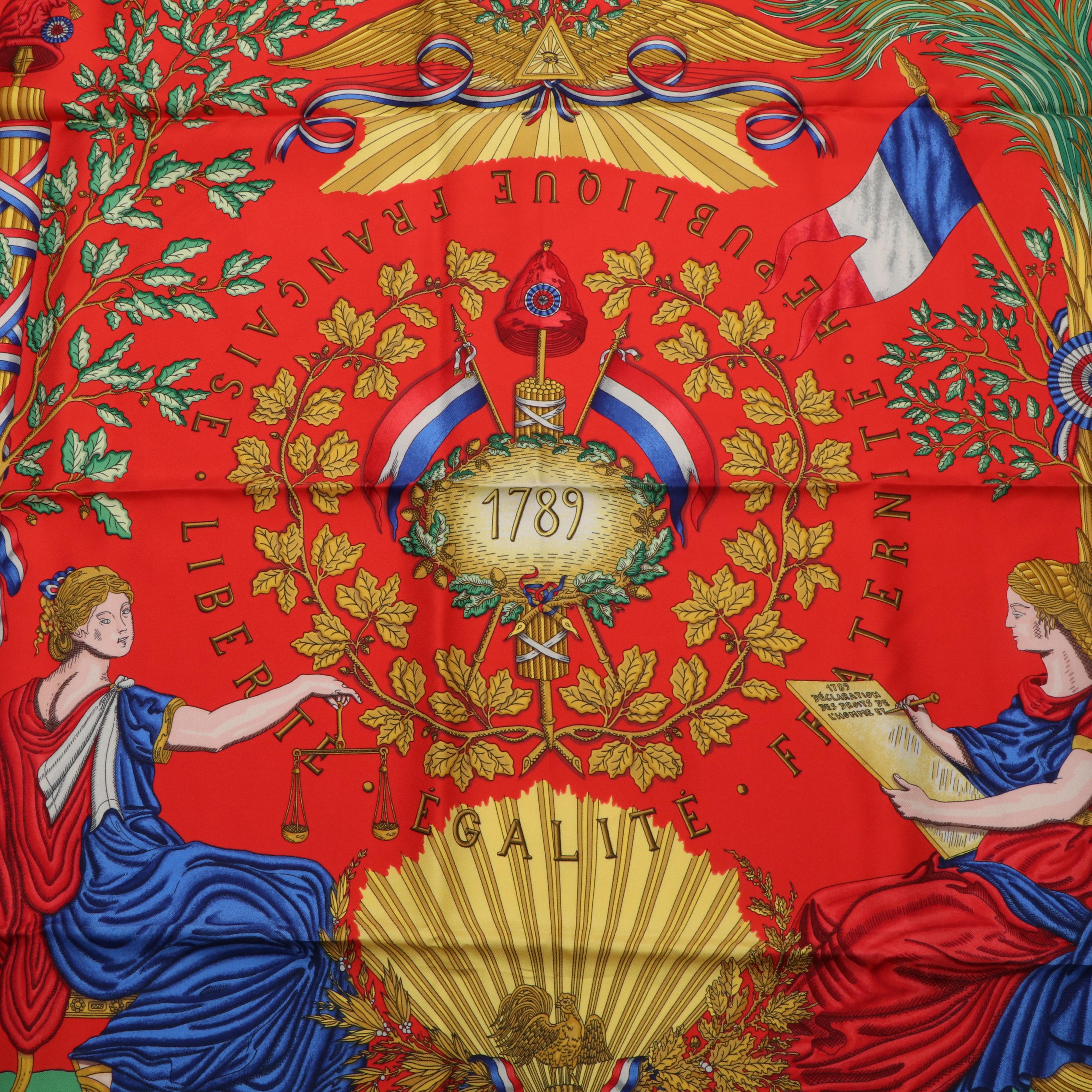 Hermès "Republique Francaise" Silk Twill Scarf 90 with Box