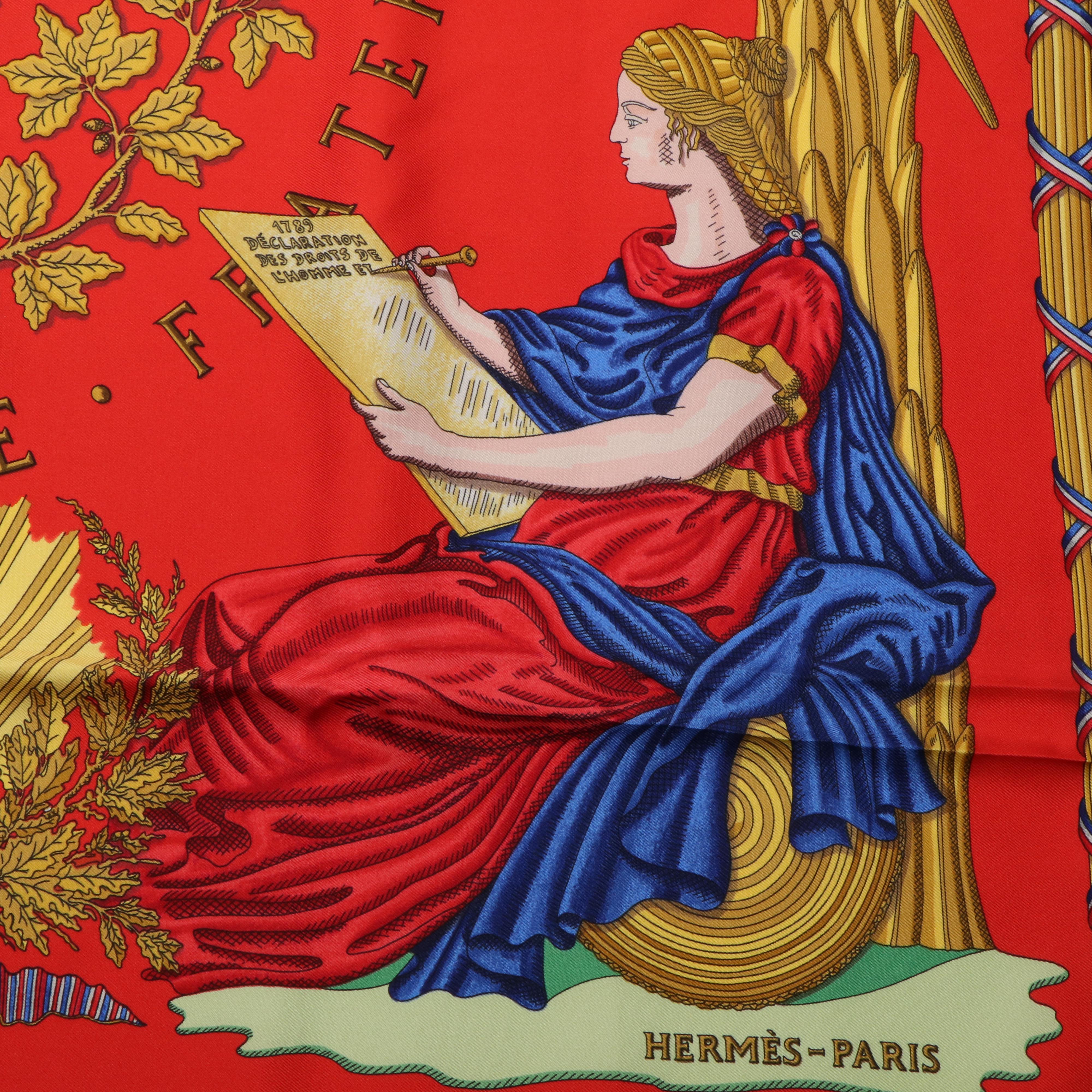 Hermès "Republique Francaise" Silk Twill Scarf 90 with Box