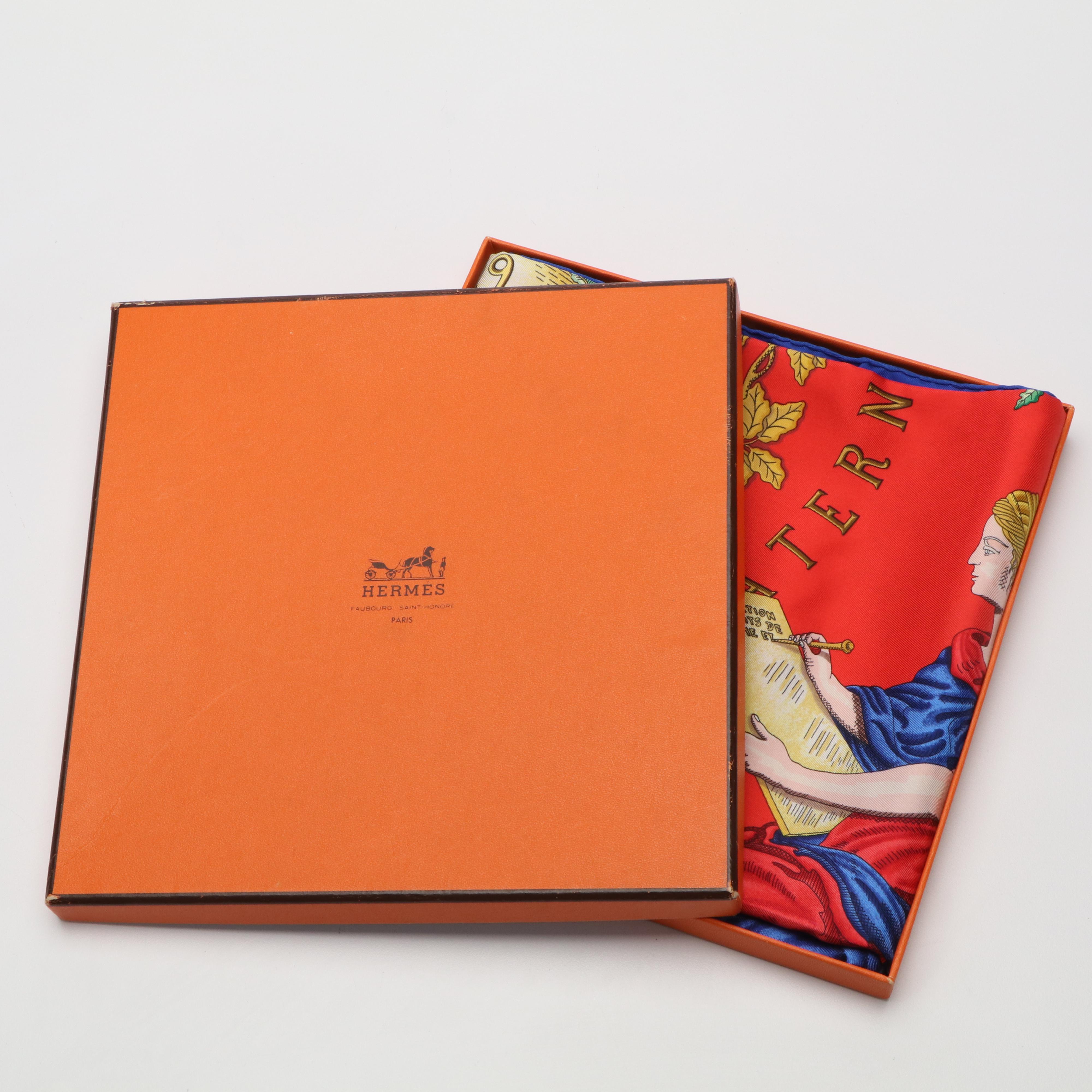Hermès "Republique Francaise" Silk Twill Scarf 90 with Box