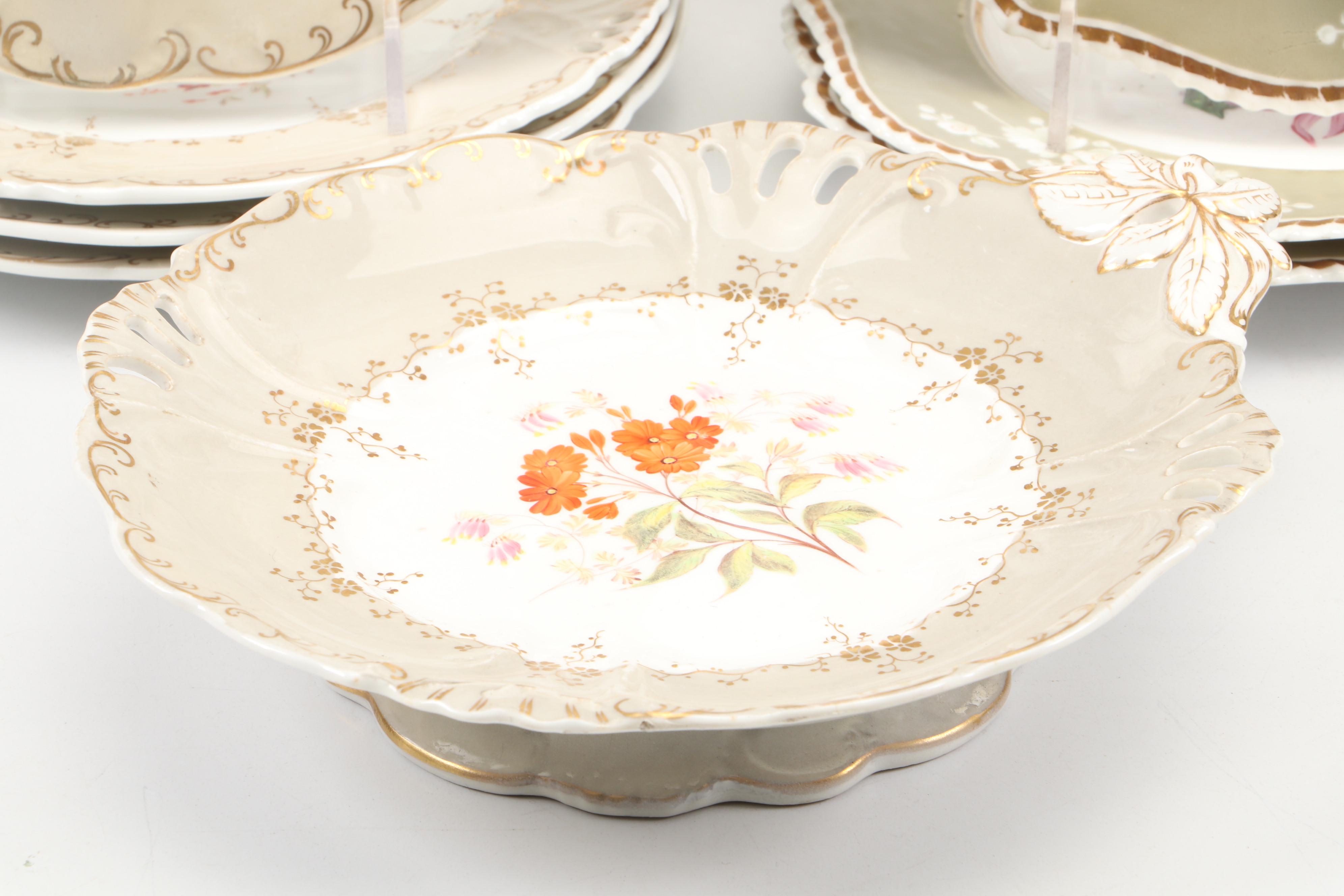 English Porcelain Botanical Dessert Service, Early to Mid-19th Century