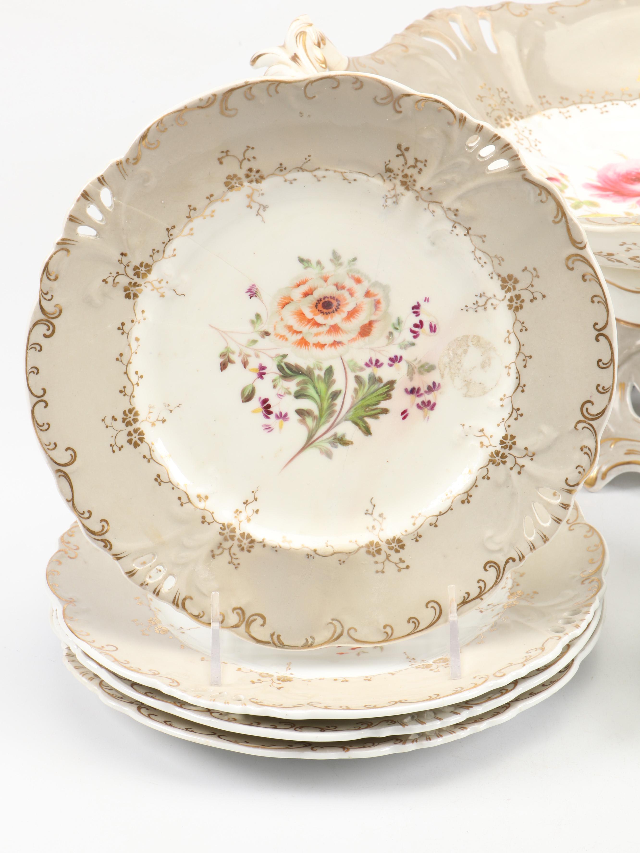 English Porcelain Botanical Dessert Service, Early to Mid-19th Century