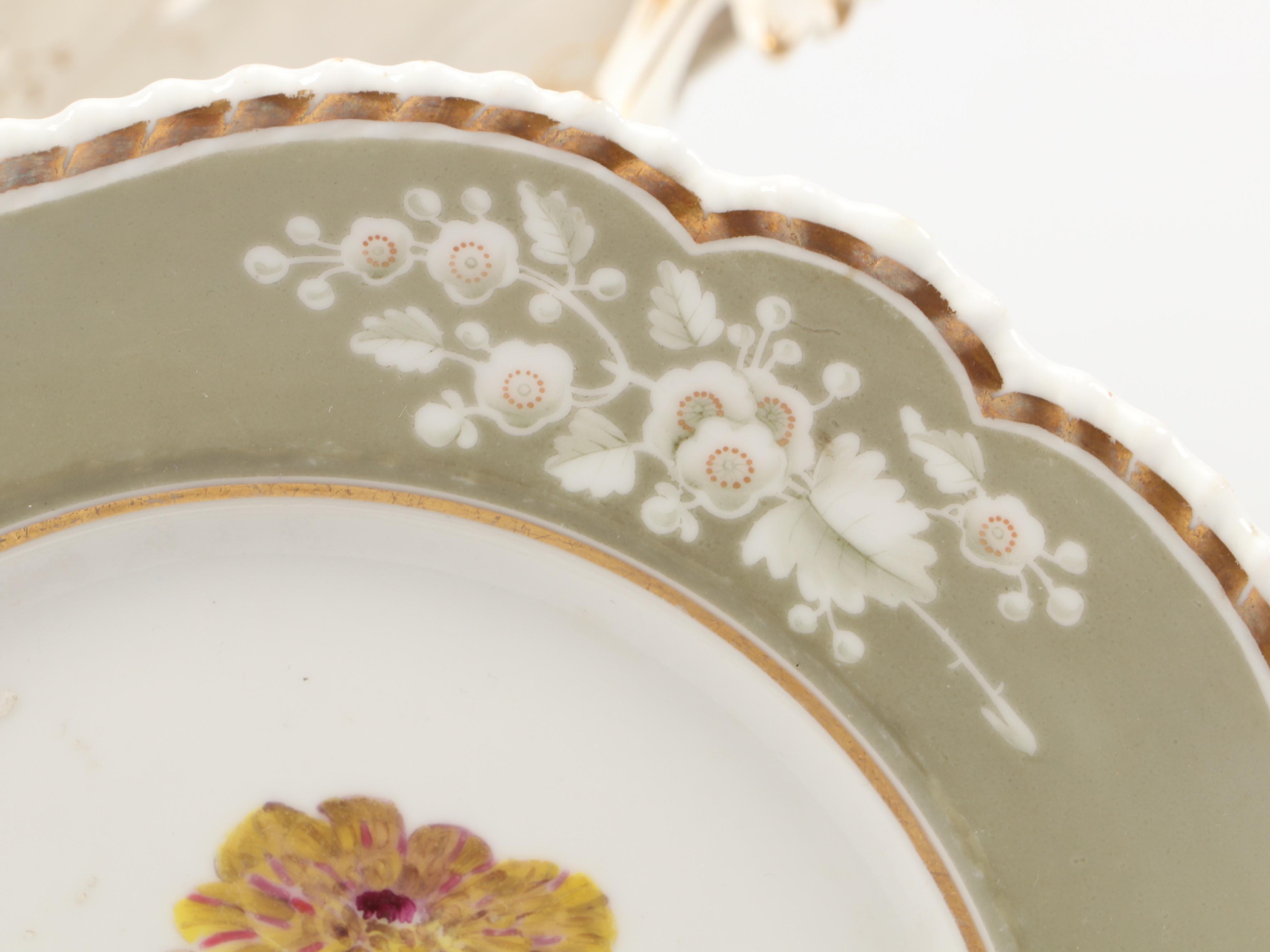 English Porcelain Botanical Dessert Service, Early to Mid-19th Century