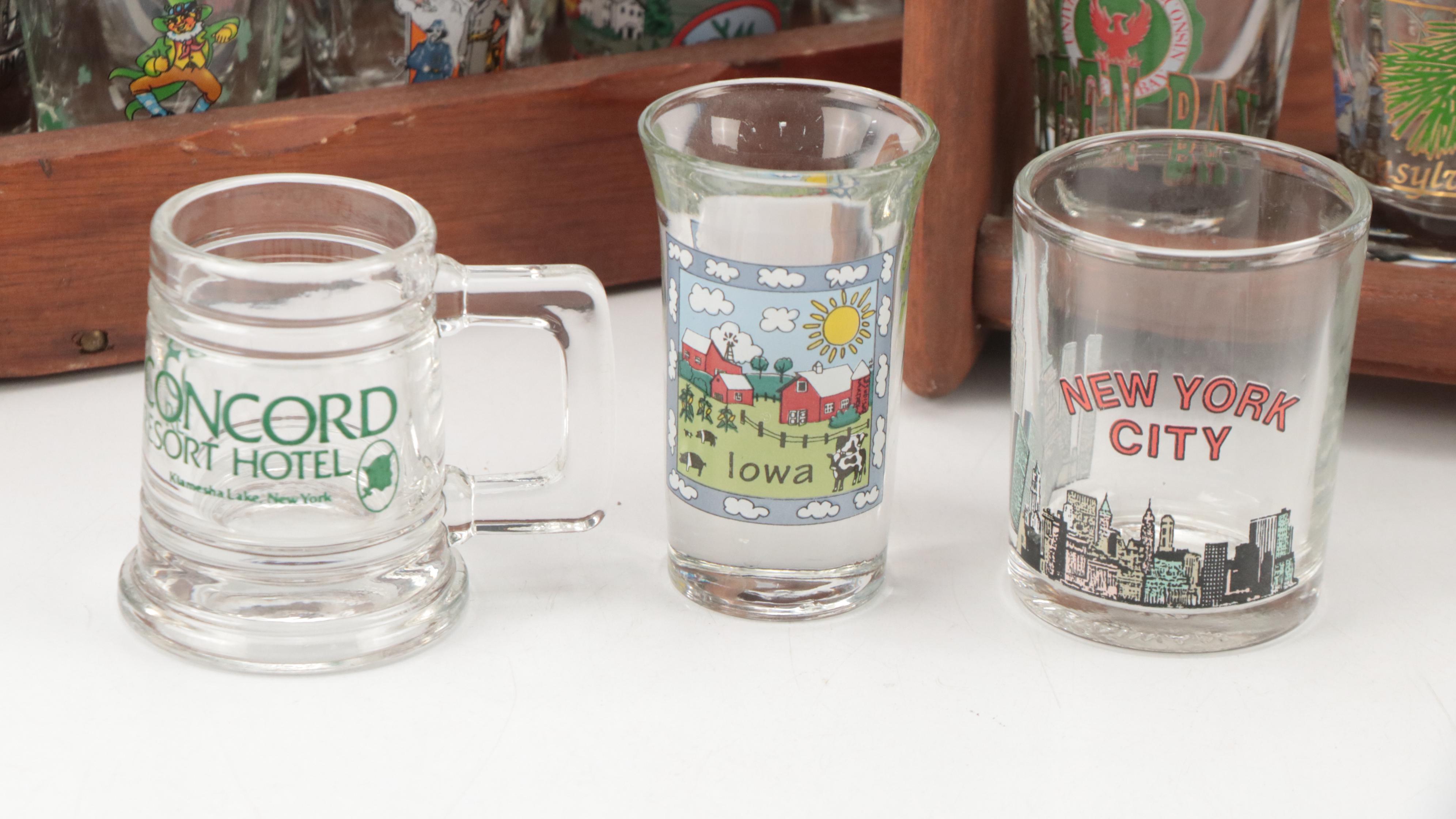 Souvenir and Collectible Shot Glasses with Wood Spice Racks