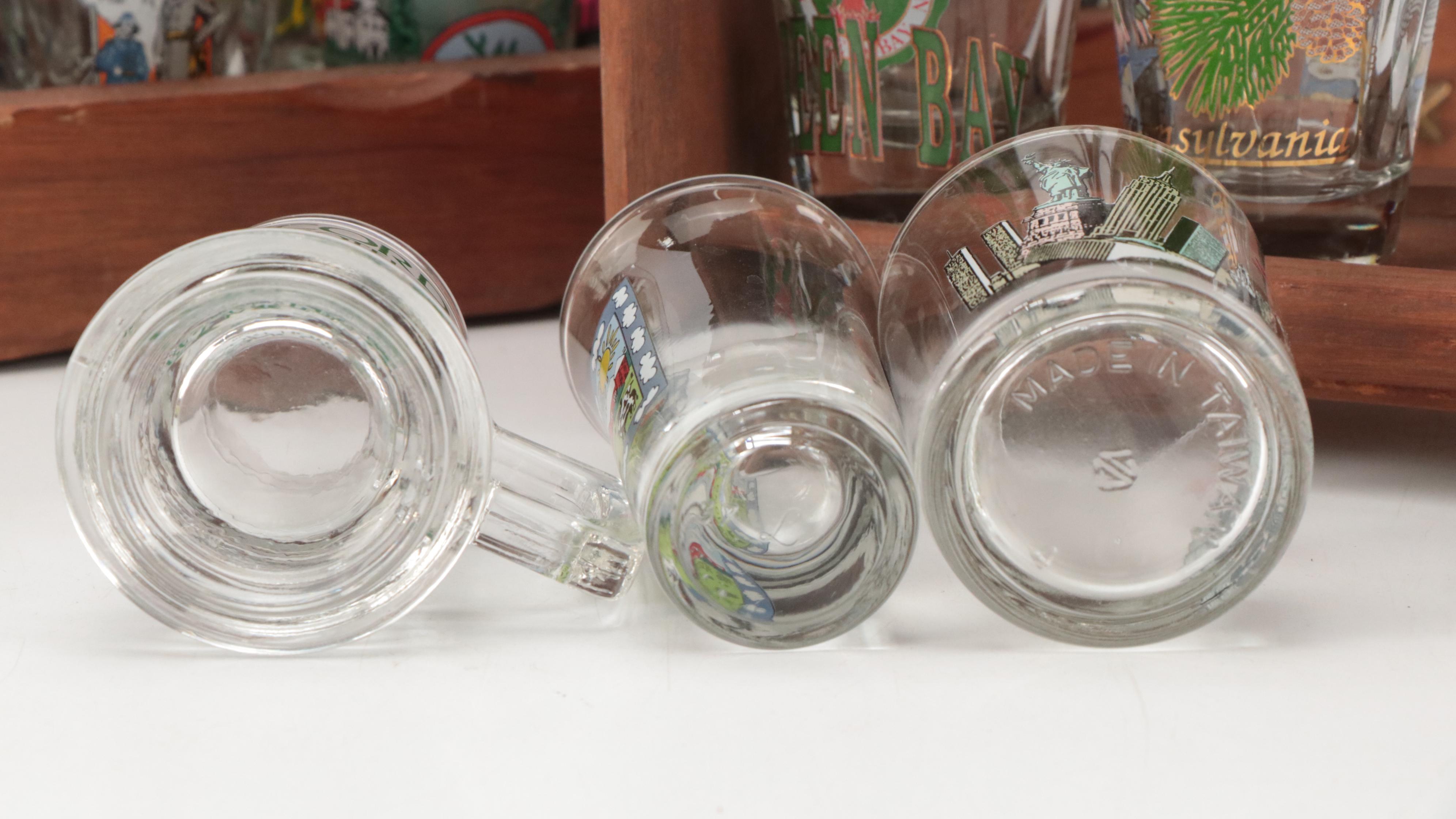 Souvenir and Collectible Shot Glasses with Wood Spice Racks