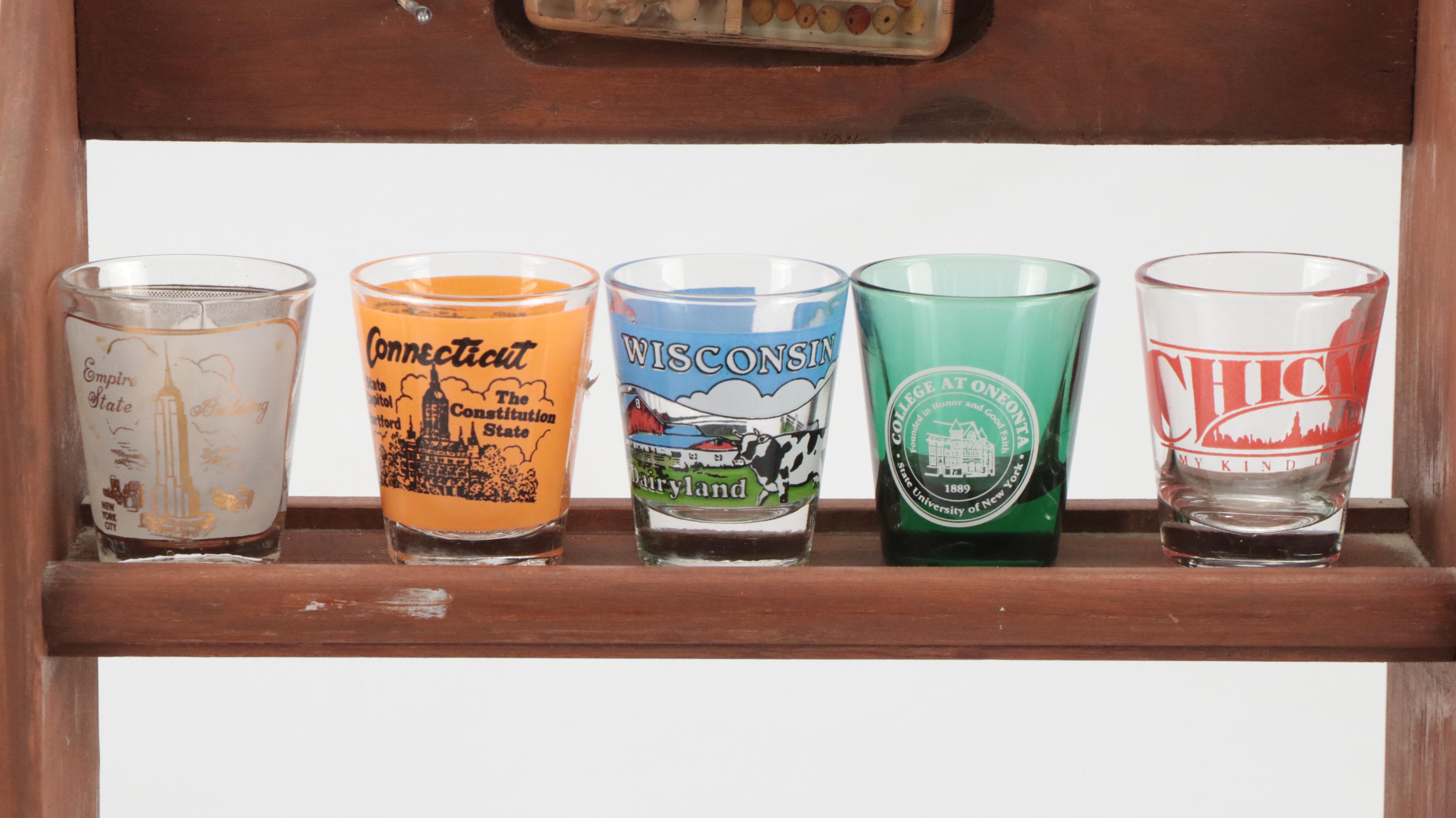 Souvenir and Collectible Shot Glasses with Wood Spice Racks