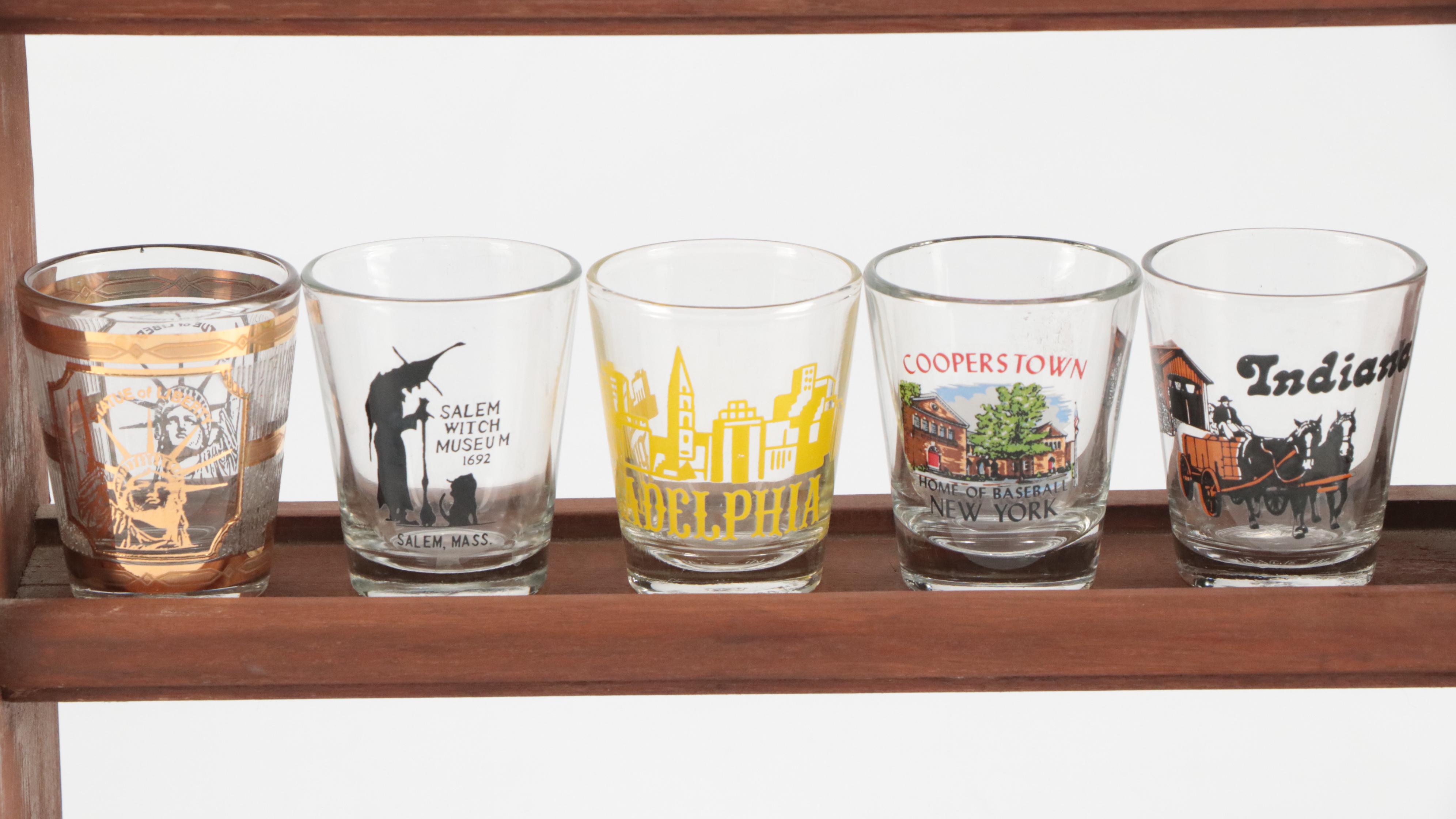 Souvenir and Collectible Shot Glasses with Wood Spice Racks