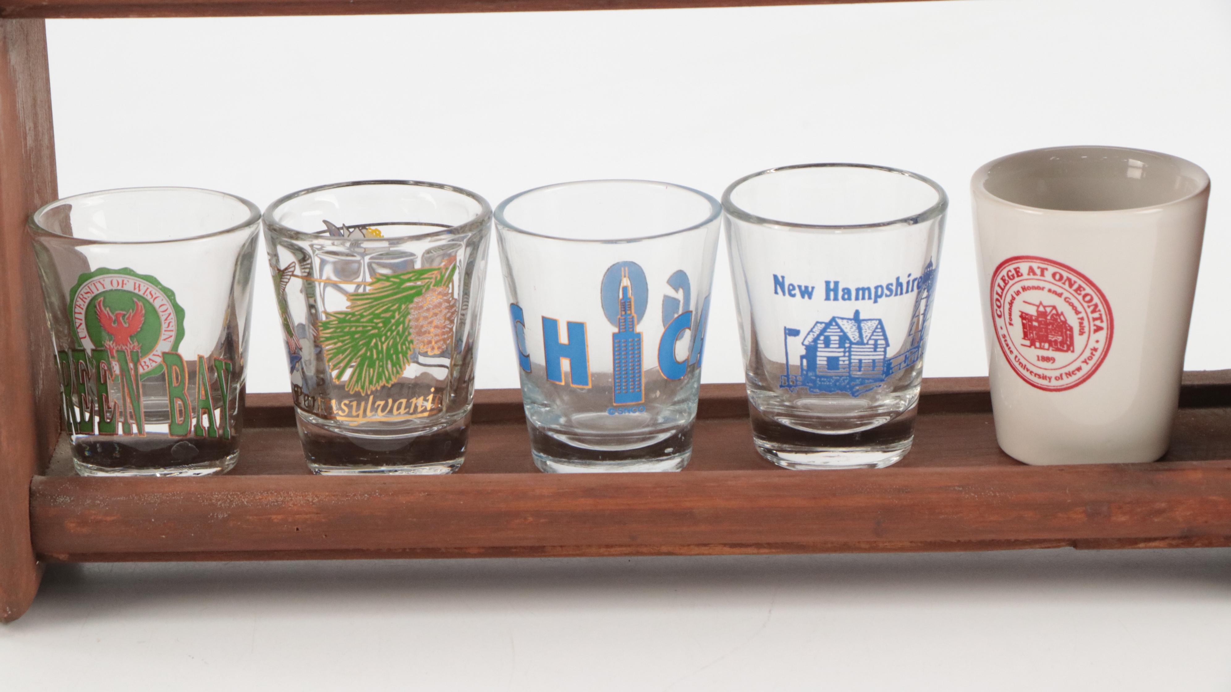 Souvenir and Collectible Shot Glasses with Wood Spice Racks