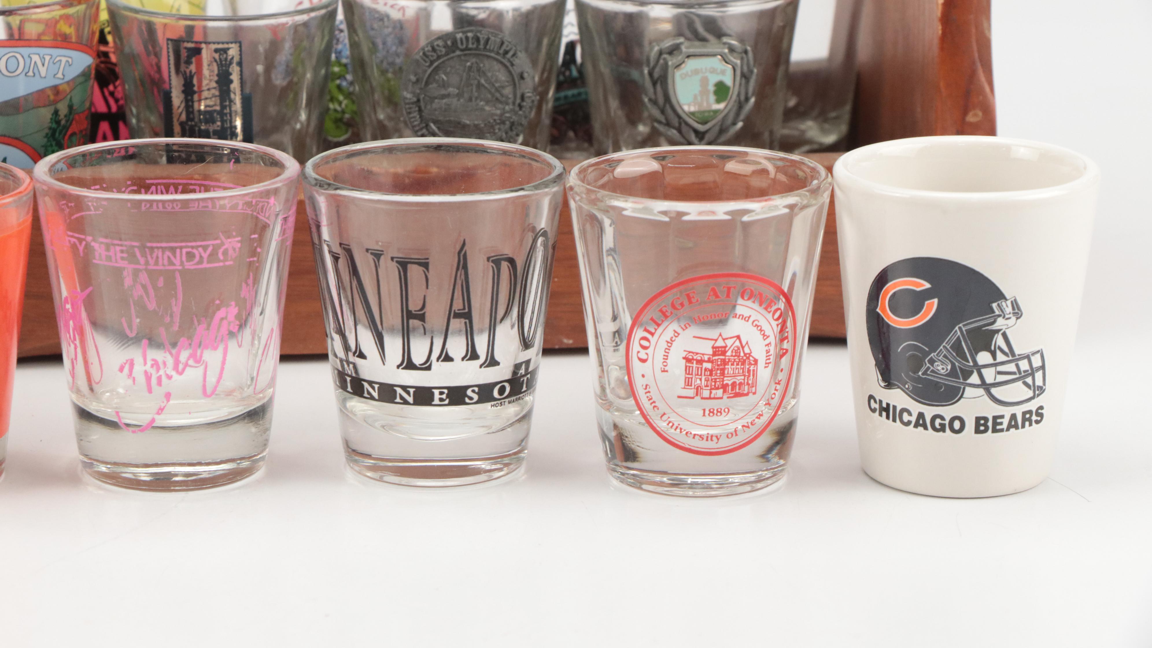 Souvenir and Collectible Shot Glasses with Wood Spice Racks