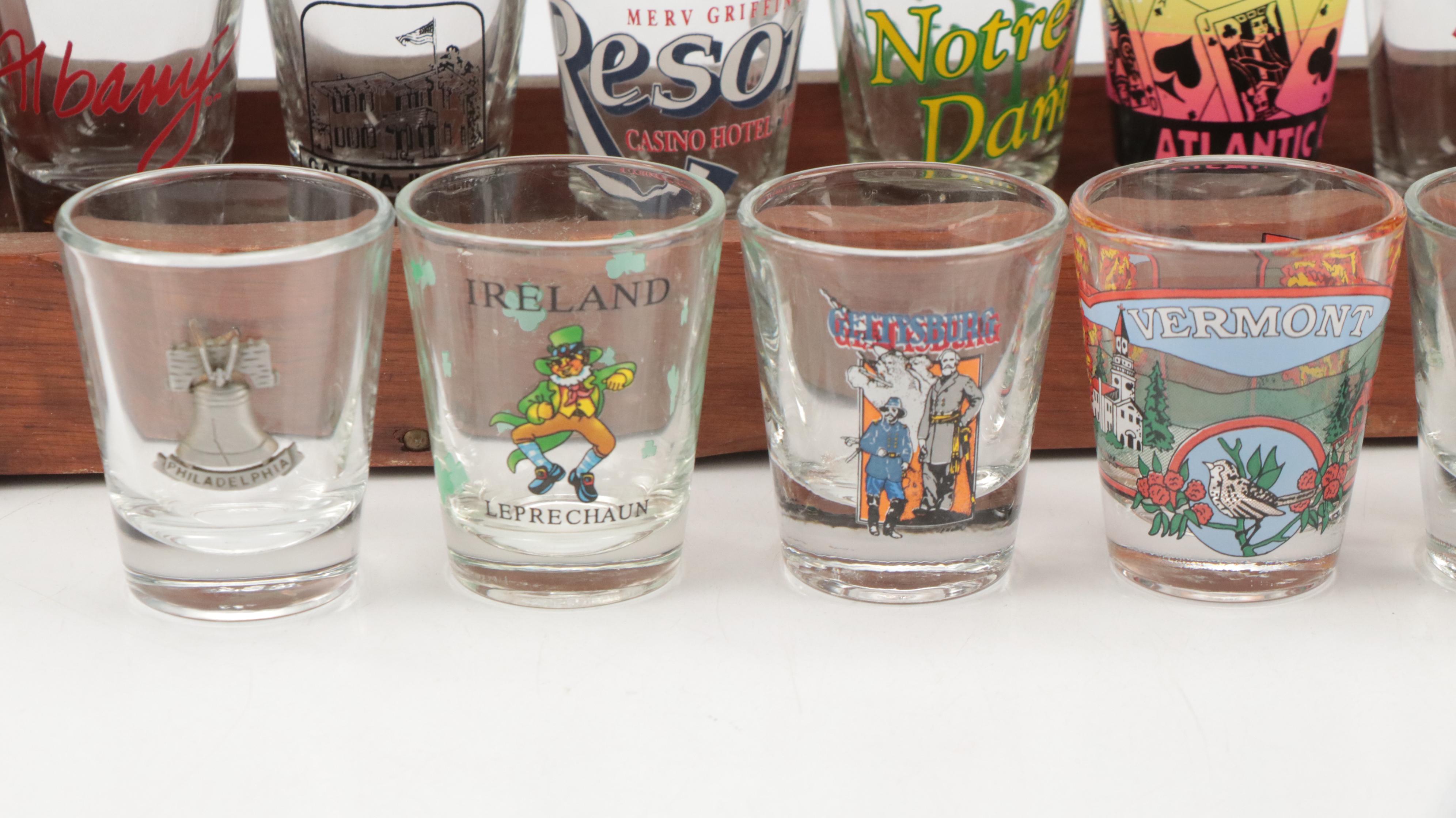 Souvenir and Collectible Shot Glasses with Wood Spice Racks