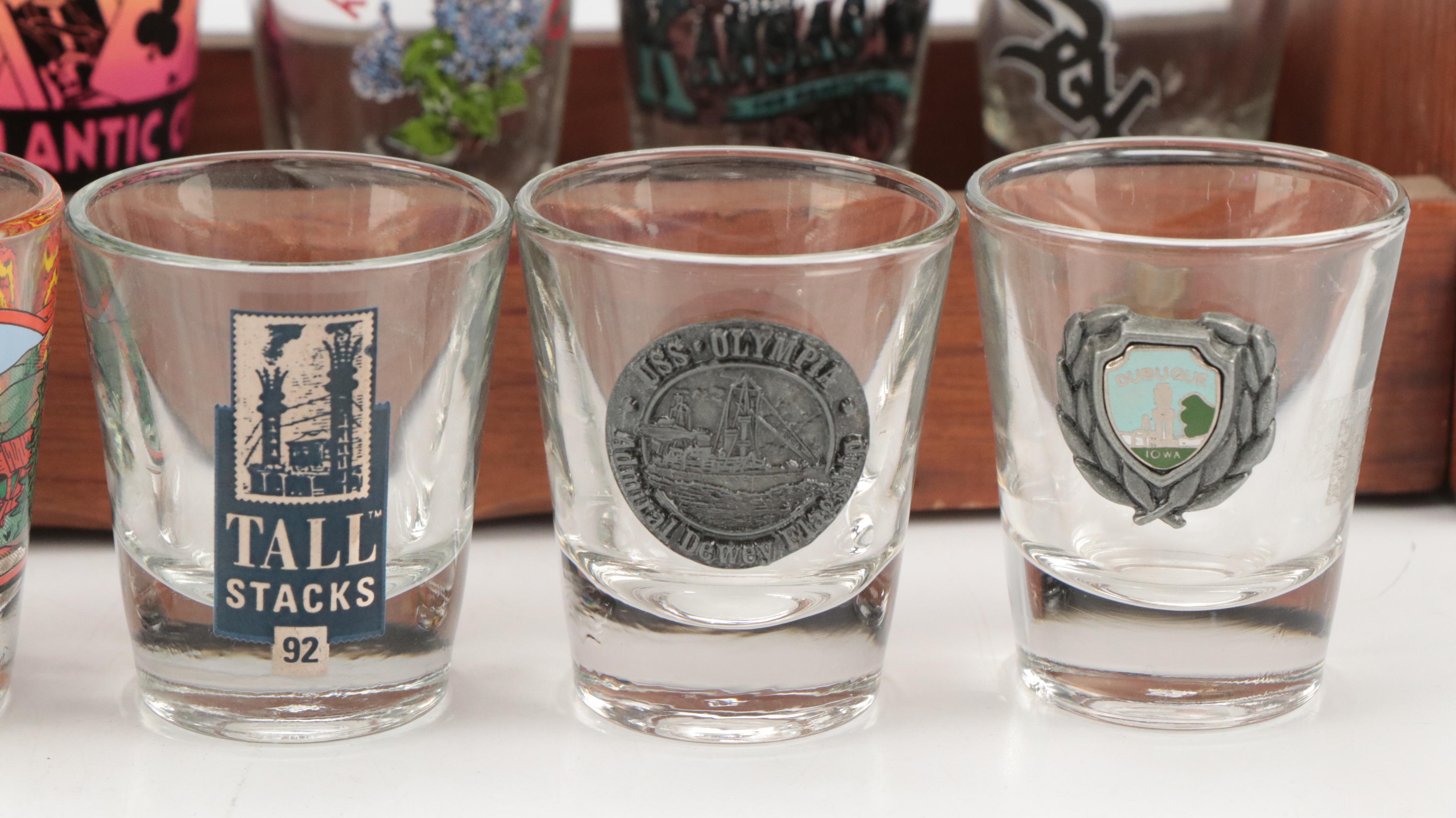 Souvenir and Collectible Shot Glasses with Wood Spice Racks