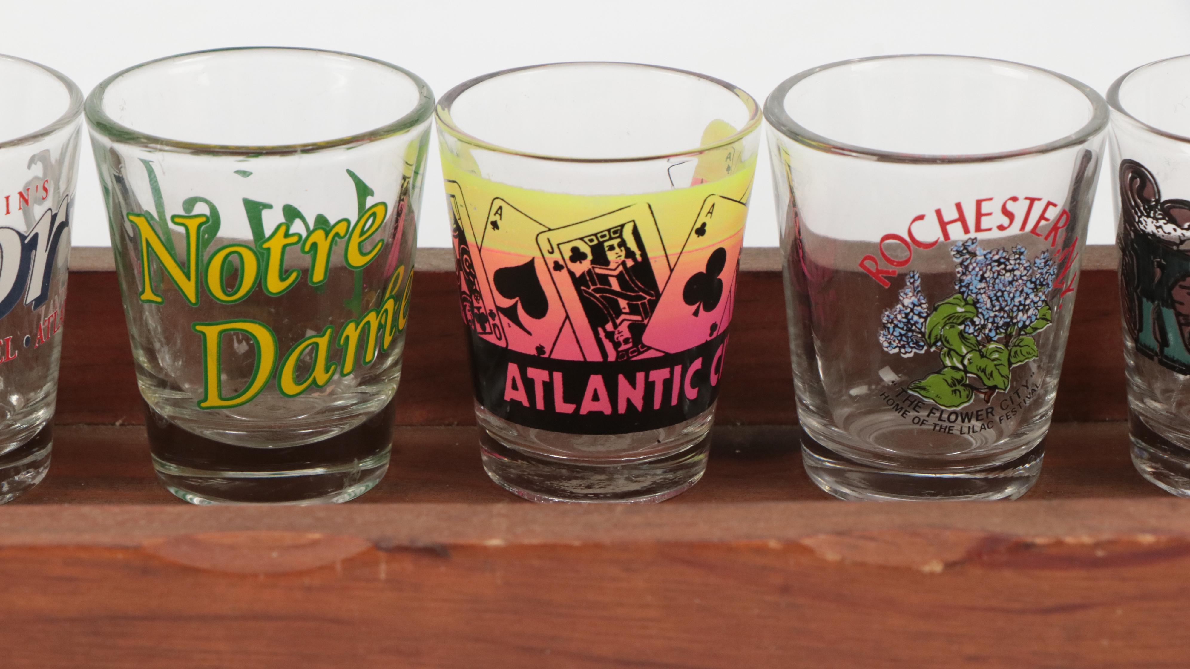 Souvenir and Collectible Shot Glasses with Wood Spice Racks