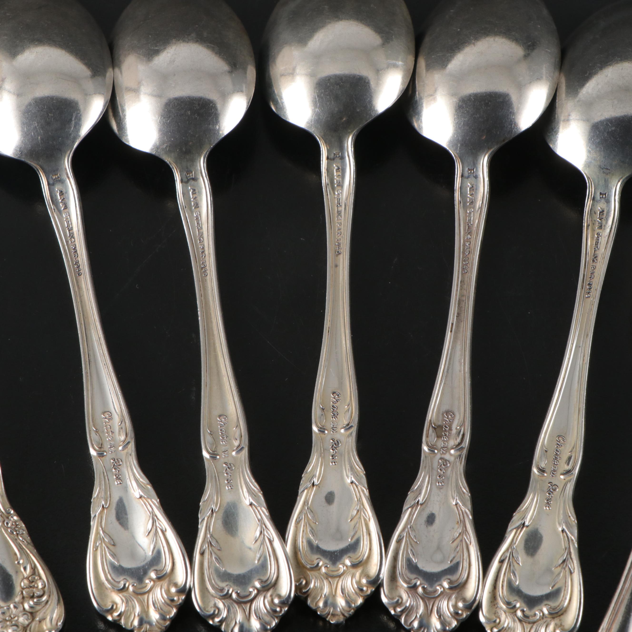Alvin "Chateau Rose" Sterling Silver Flatware, Mid to Late 20th Century
