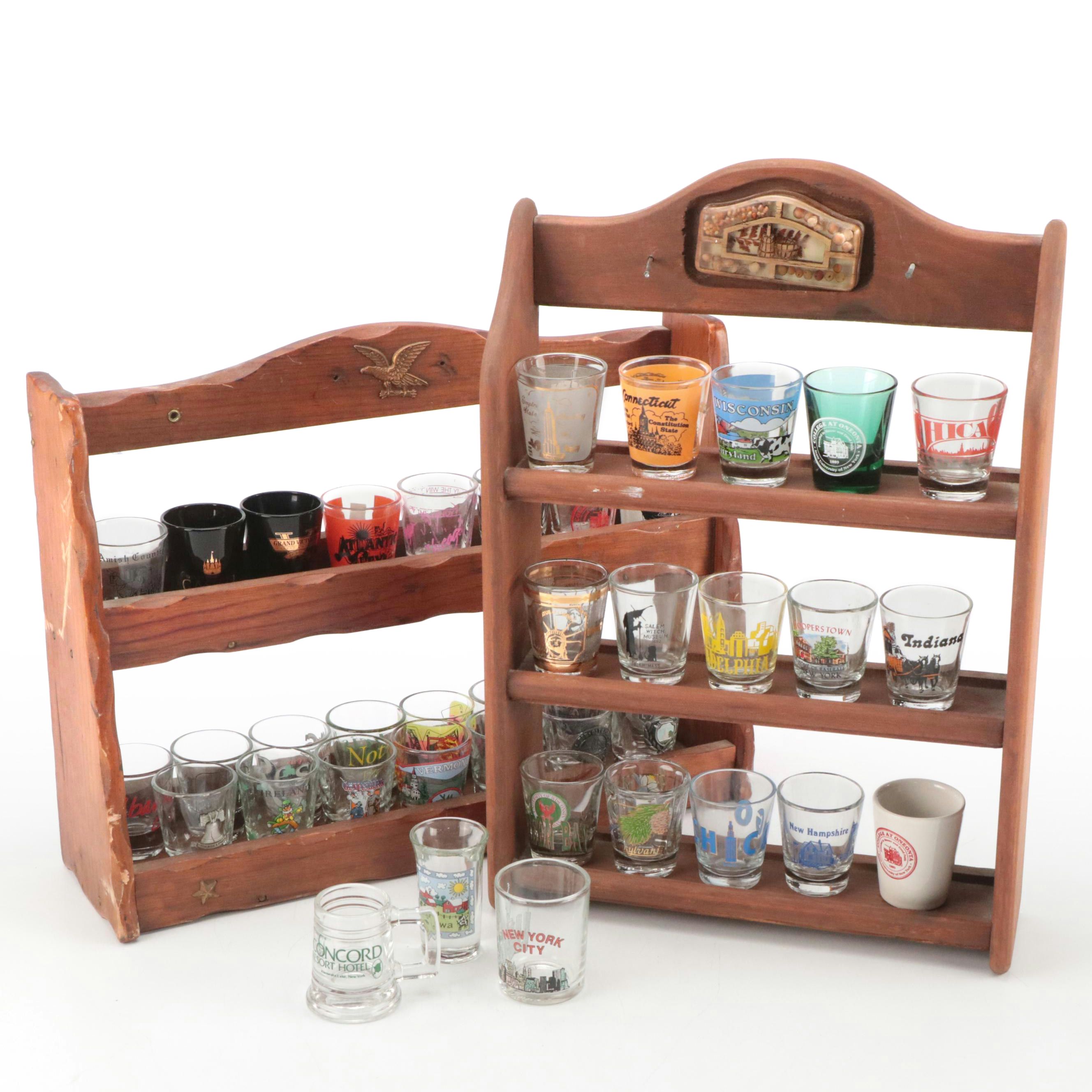 Souvenir and Collectible Shot Glasses with Wood Spice Racks