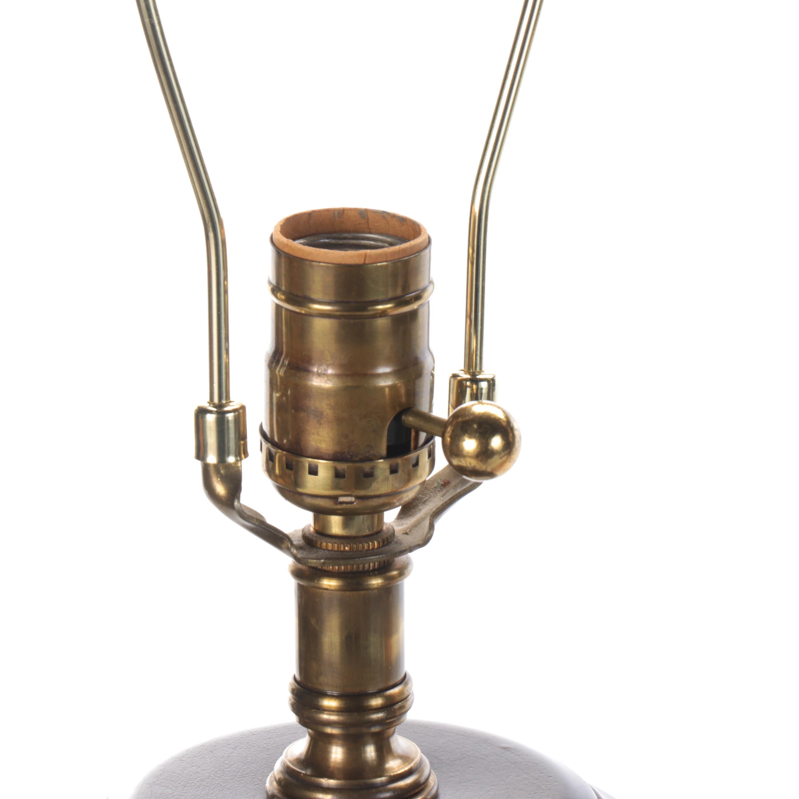 Chinese Gilt Hand-Enameled Ceramic and Metal Table Lamp Pair