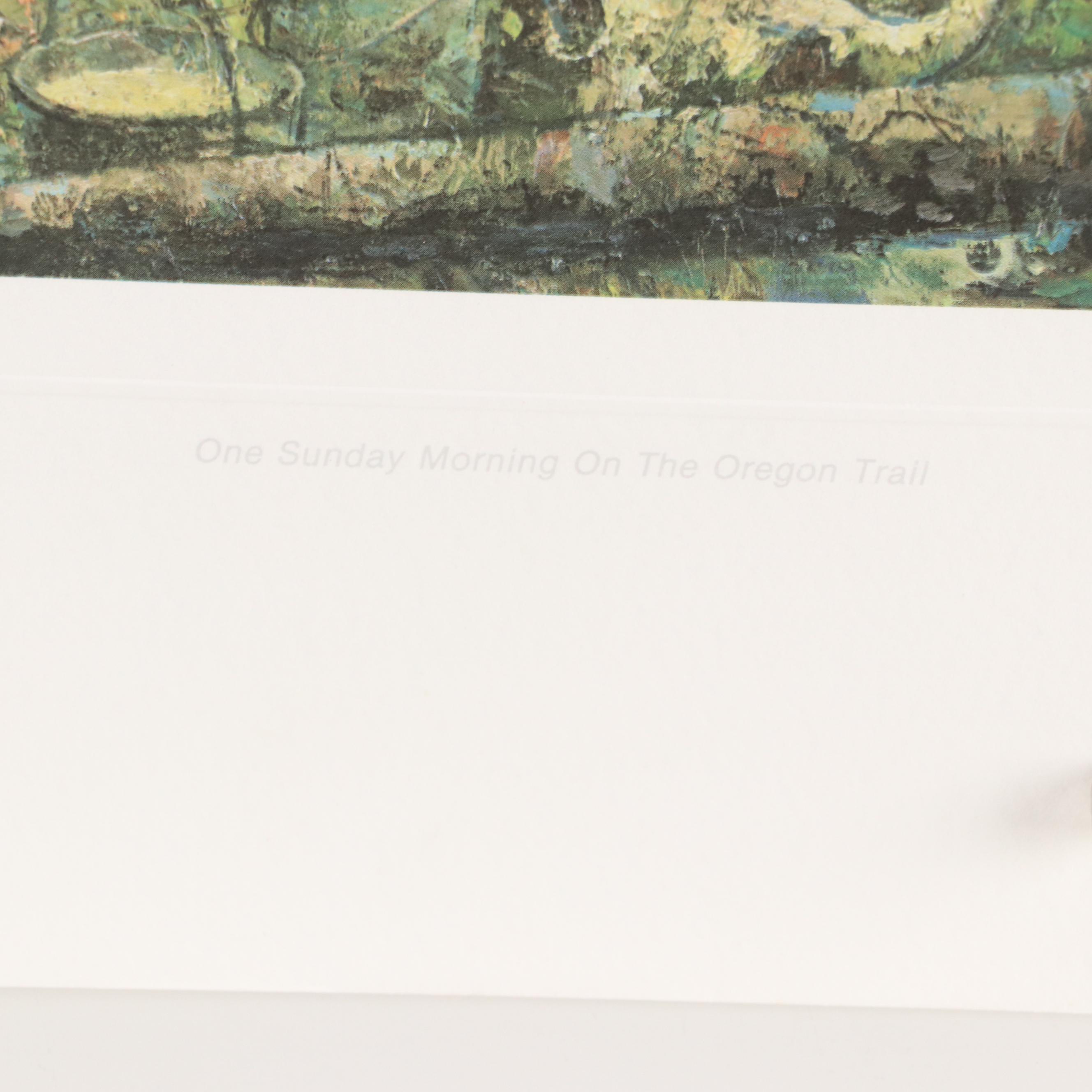 Ben Stahl Offset Lithograph "One Sunday Morning On The Oregon Trail"