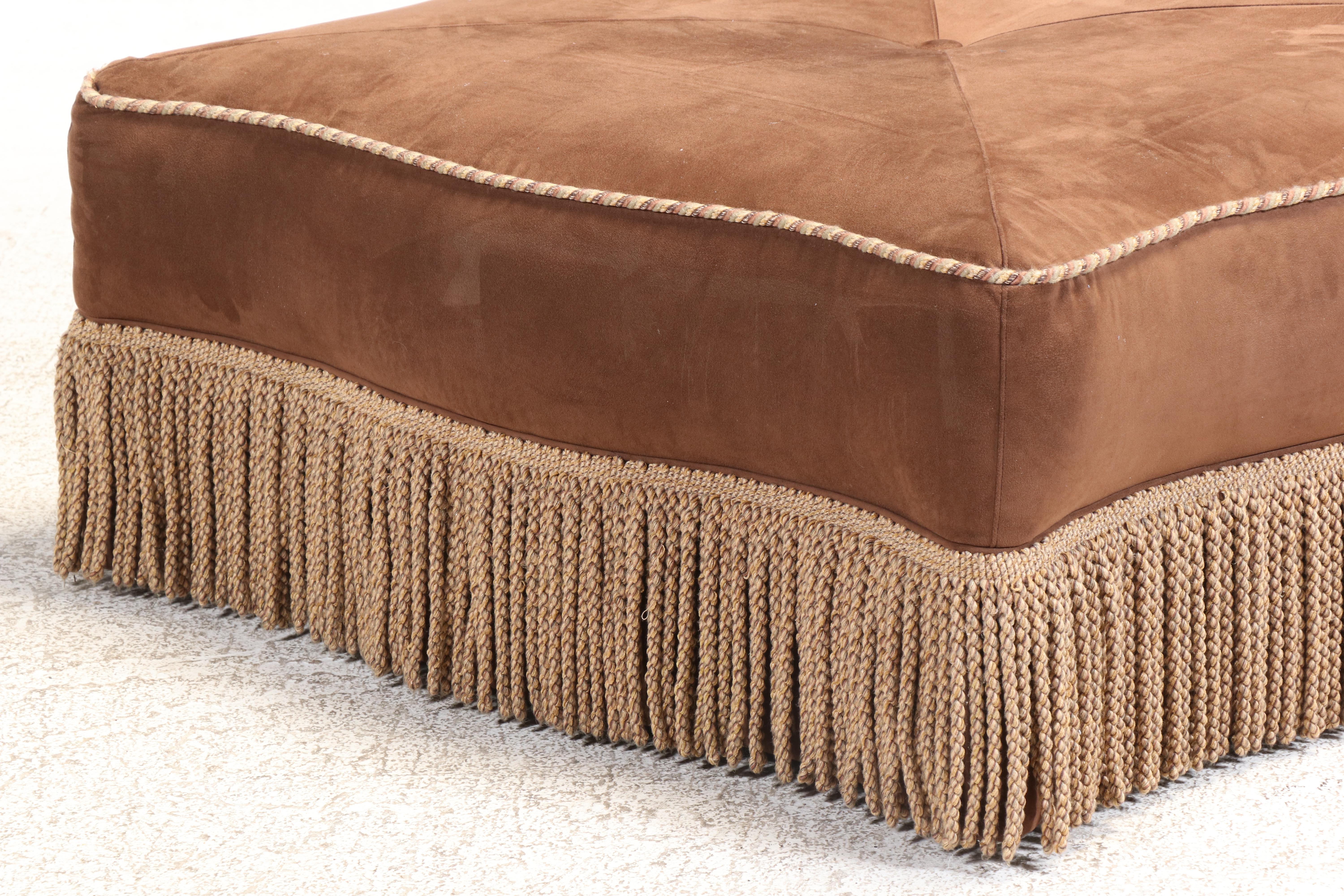 Pearson Custom-Upholstered Serpentine Cocktail Ottoman with Bullion Fringe