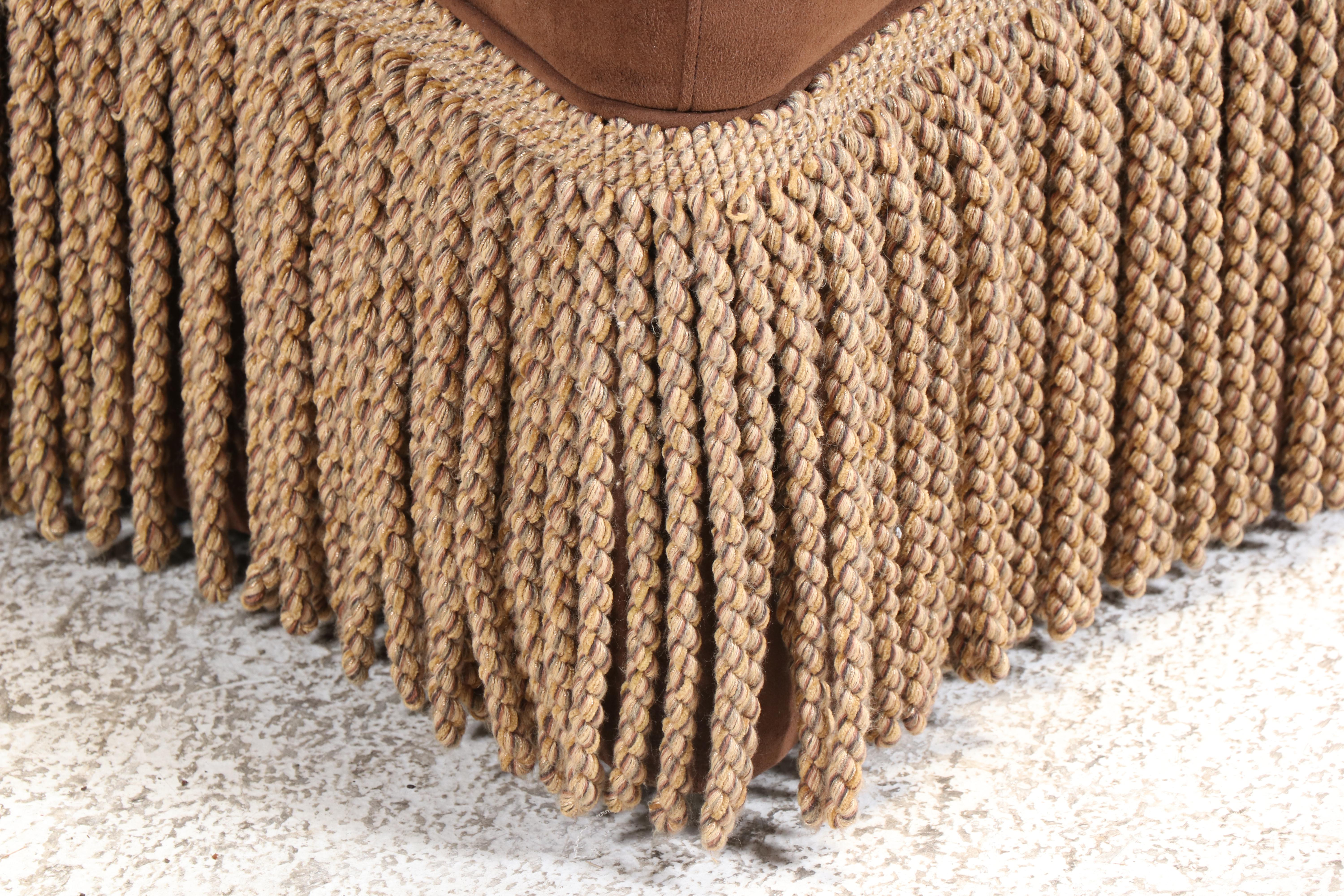 Pearson Custom-Upholstered Serpentine Cocktail Ottoman with Bullion Fringe