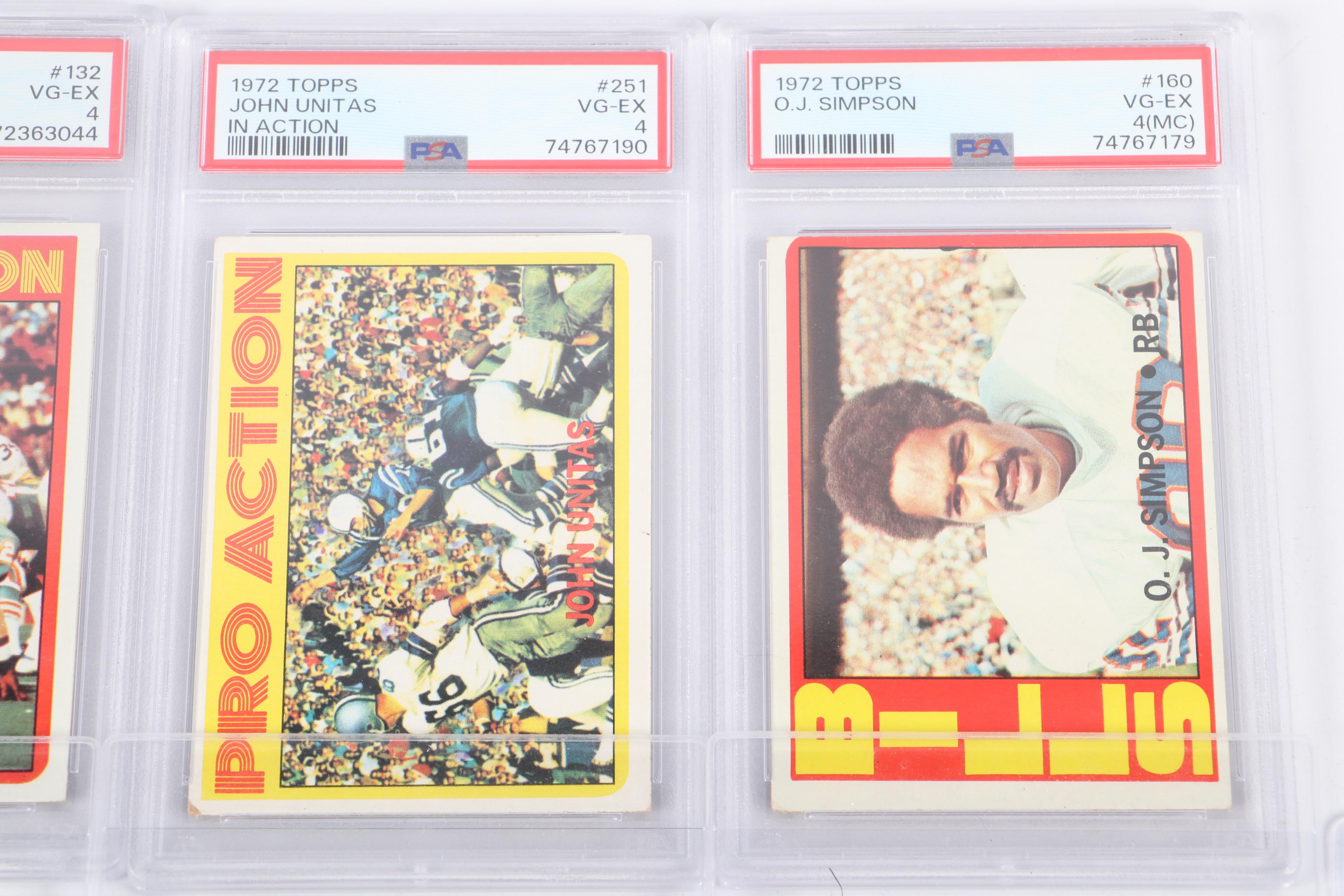 1972 Topps Football Cards Featuring Simpson, Unitas, Griese, Joiner, and More
