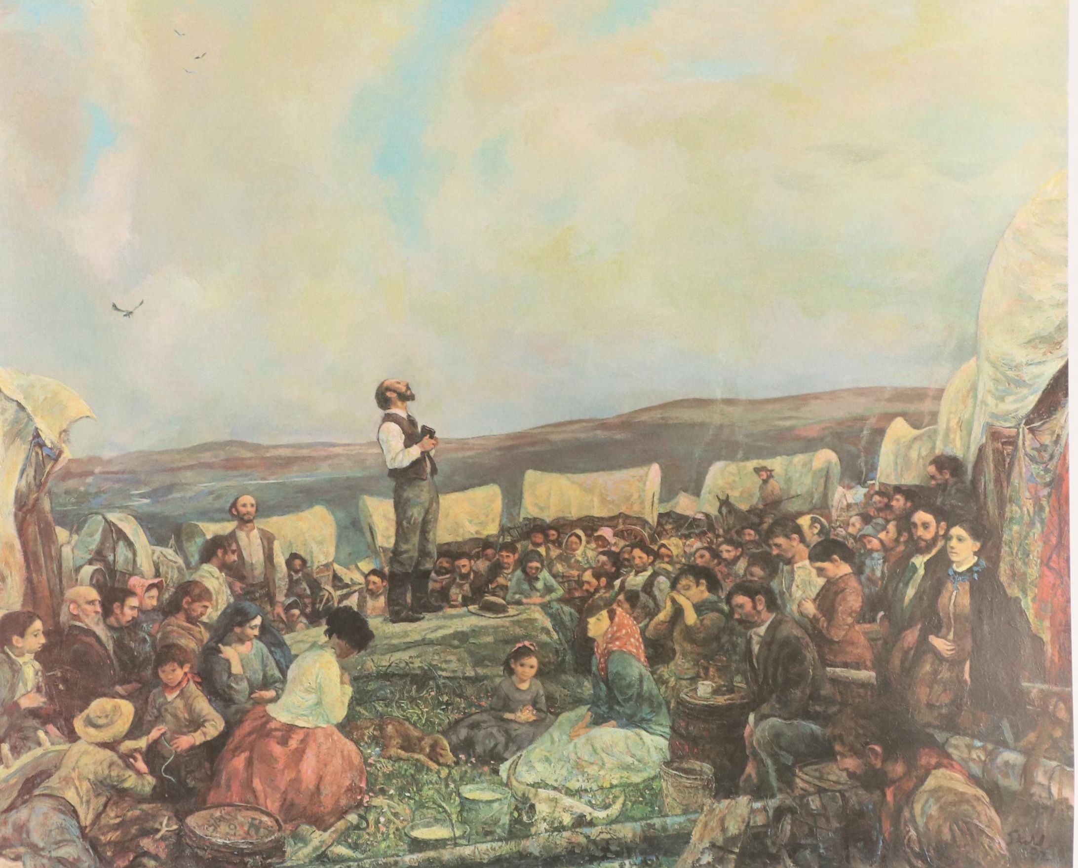 Ben Stahl Offset Lithograph "One Sunday Morning On The Oregon Trail"