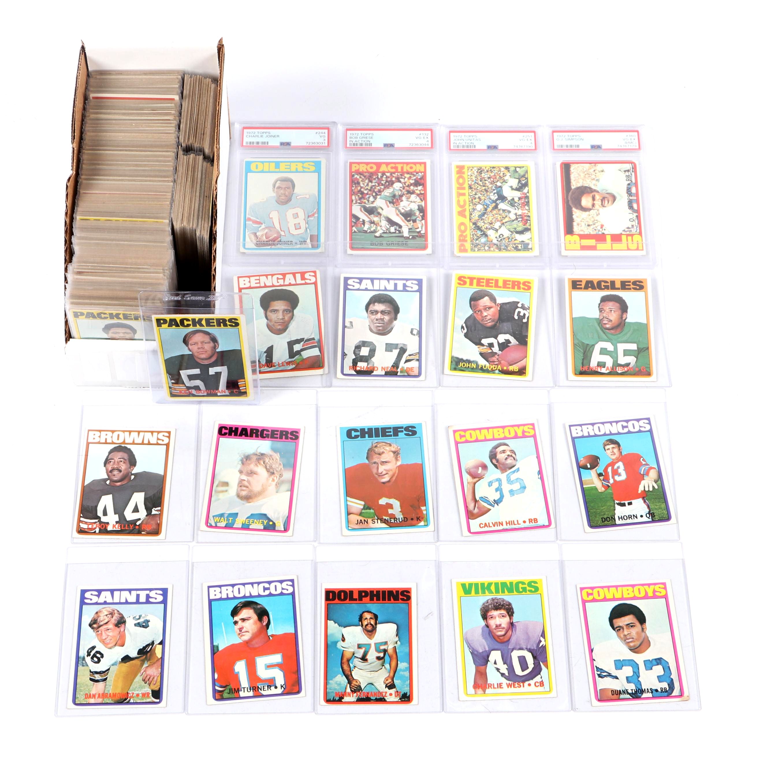 1972 Topps Football Cards Featuring Simpson, Unitas, Griese, Joiner, and More