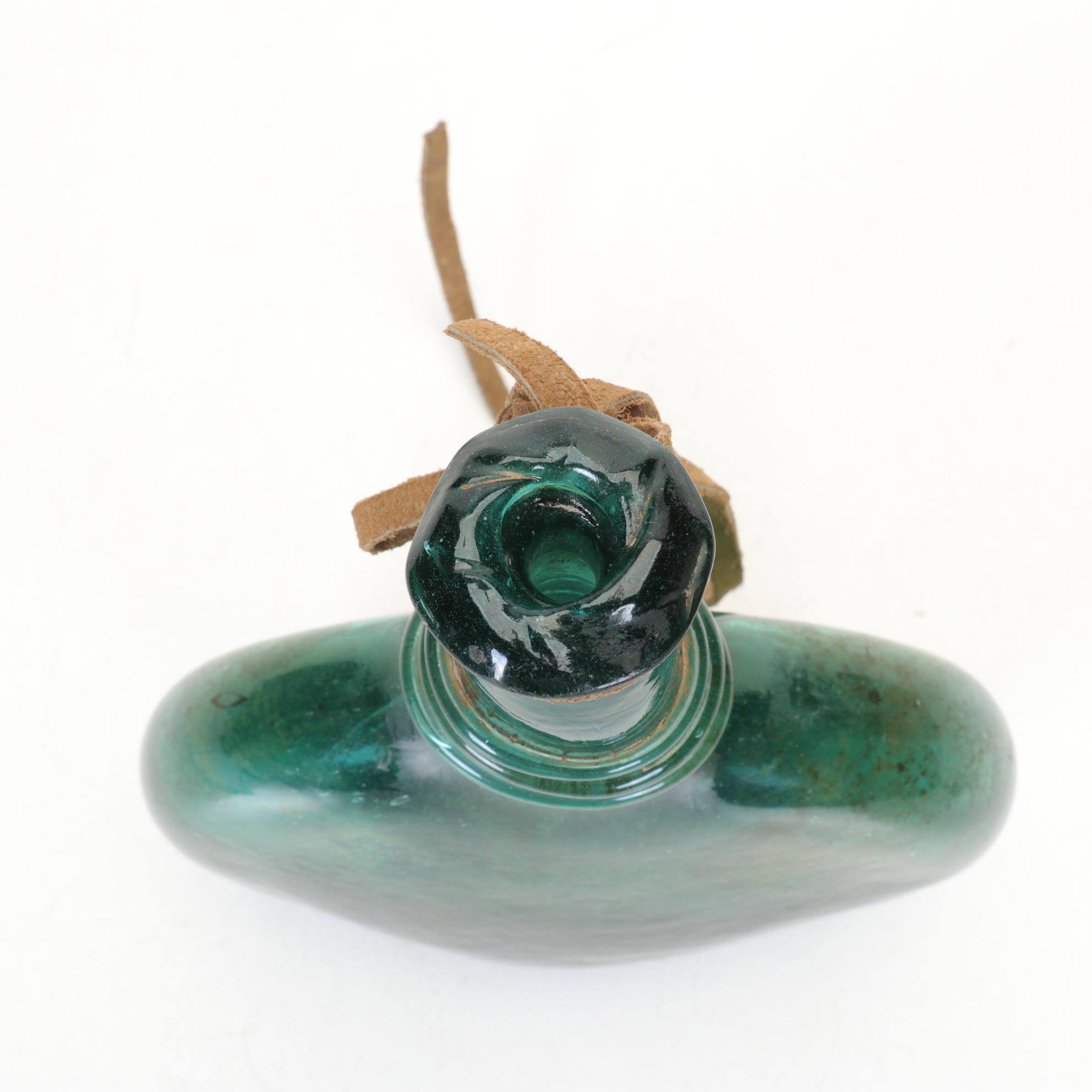 Persian Green Blown Glass Saddle Flask and Ancient Roman Glass Tear Vial