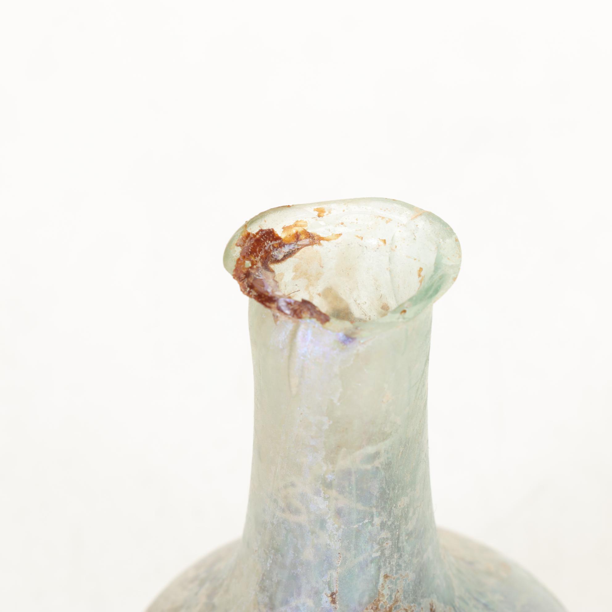 Persian Green Blown Glass Saddle Flask and Ancient Roman Glass Tear Vial