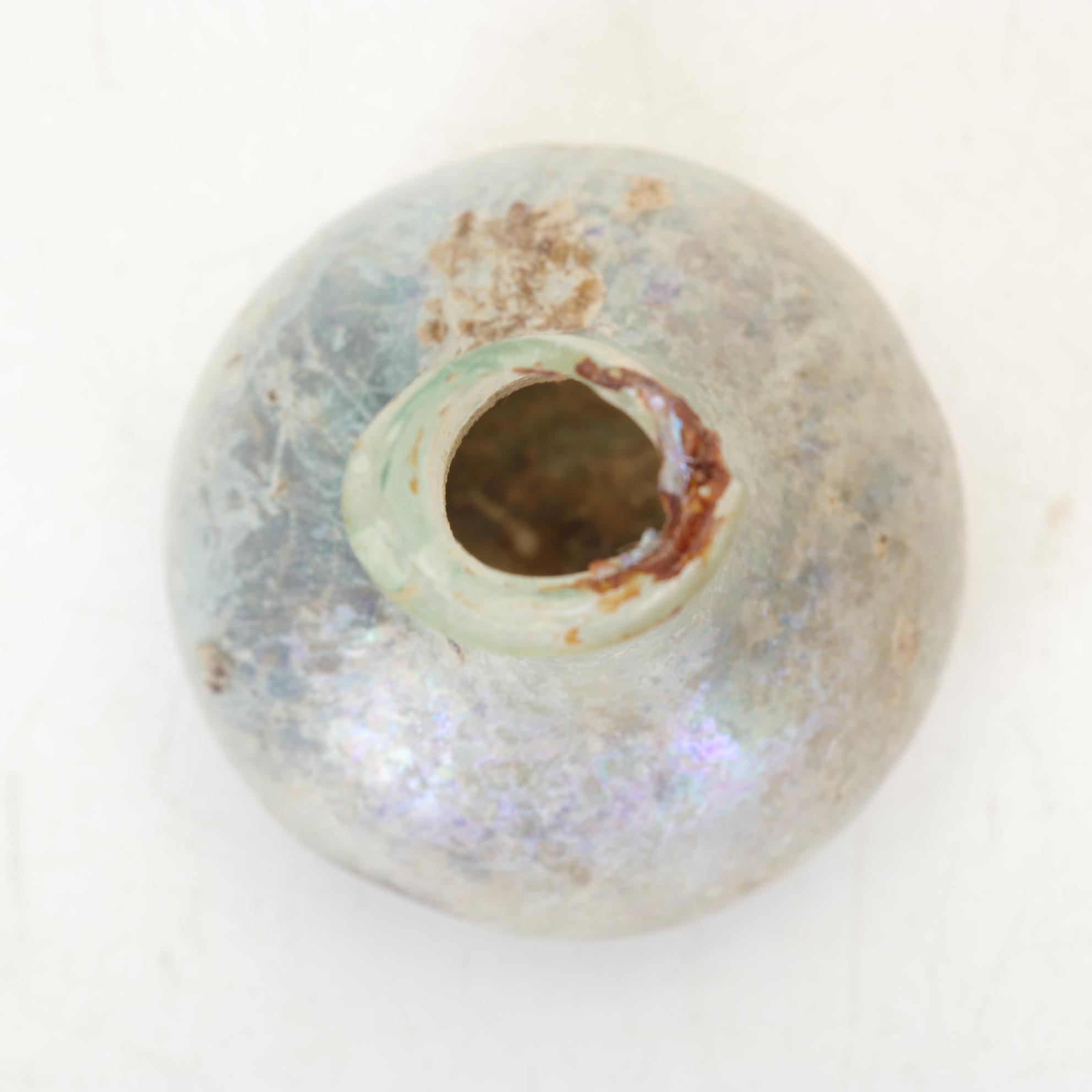 Persian Green Blown Glass Saddle Flask and Ancient Roman Glass Tear Vial