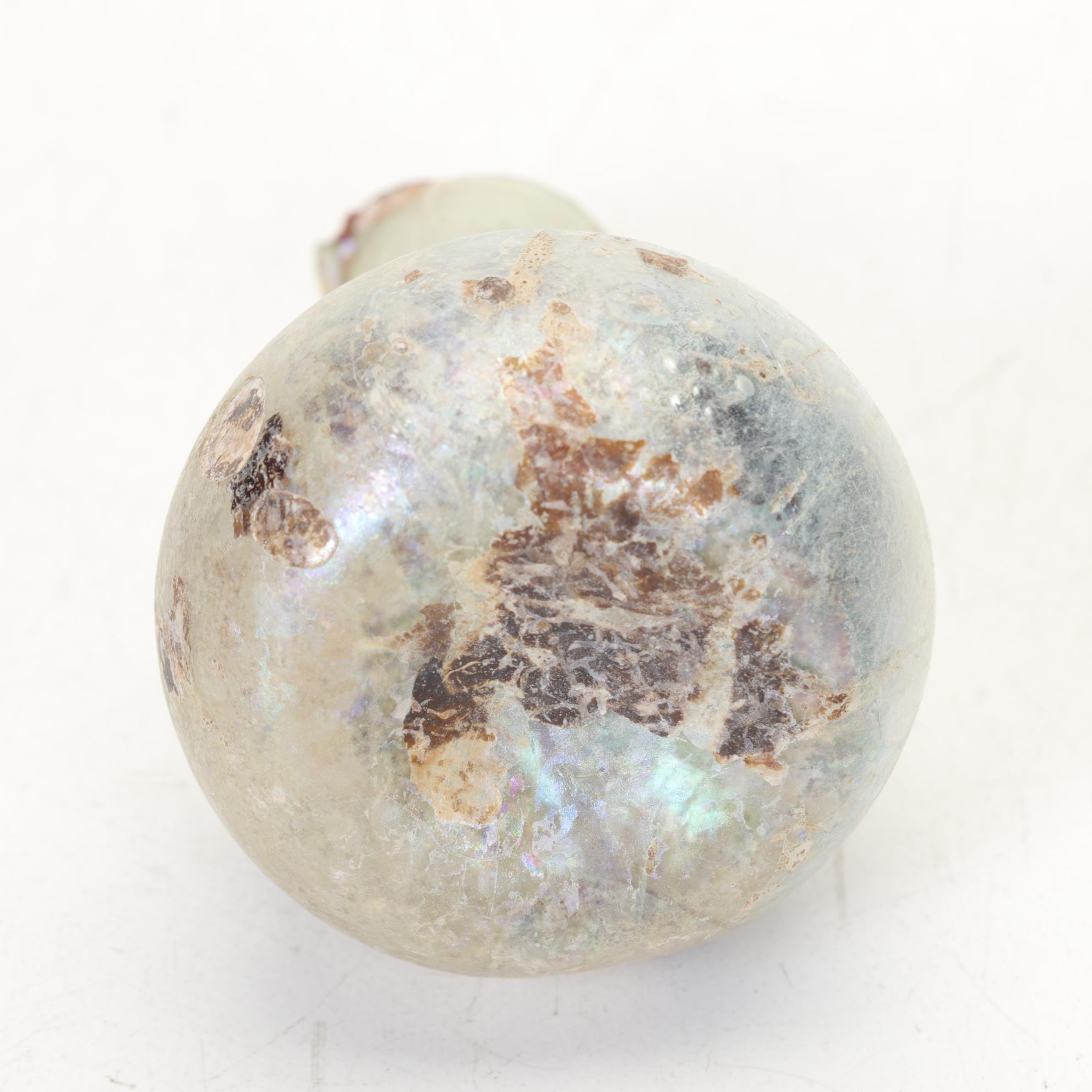 Persian Green Blown Glass Saddle Flask and Ancient Roman Glass Tear Vial