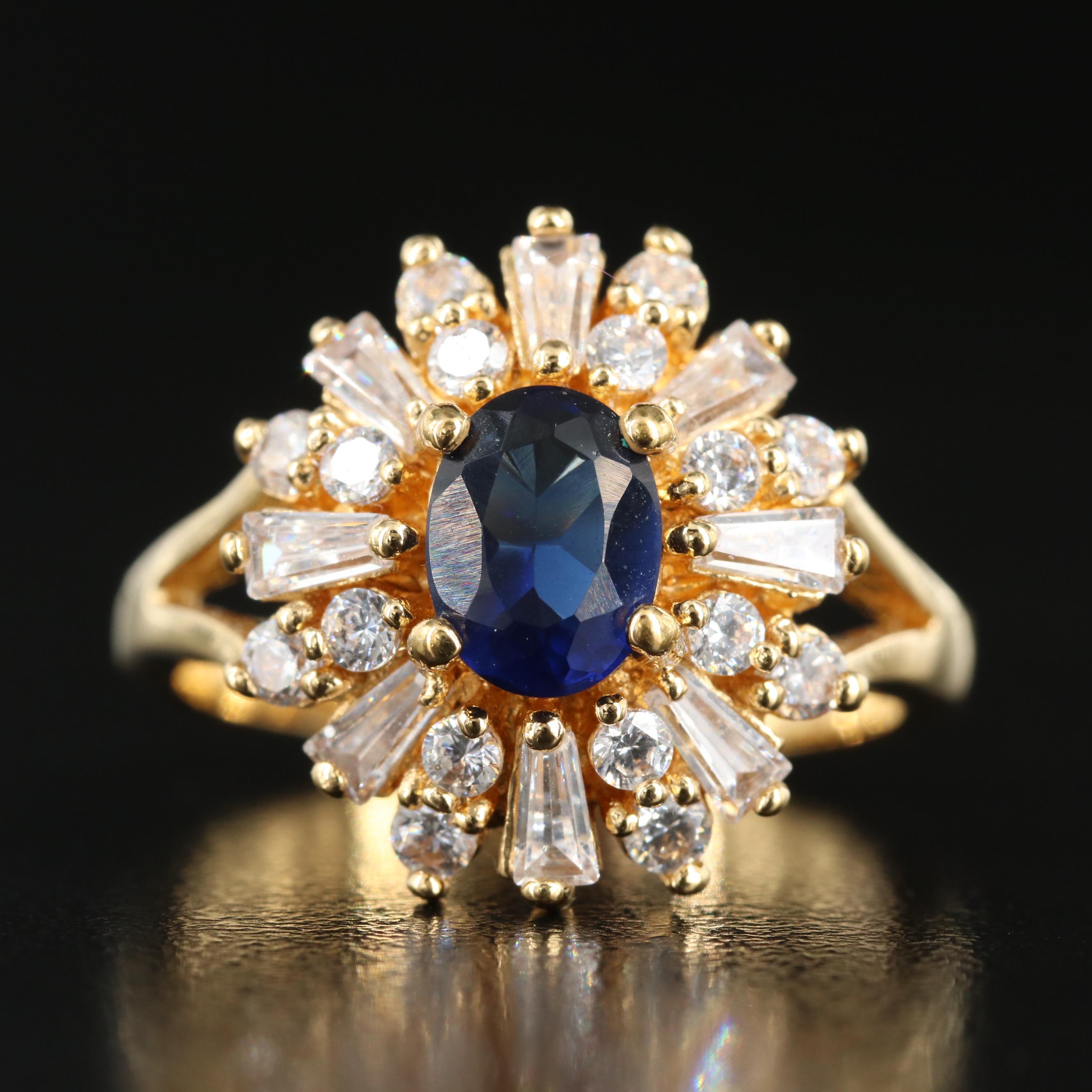 Jacqueline Kennedy Starry Night Simulated Sapphire and CZ Ring