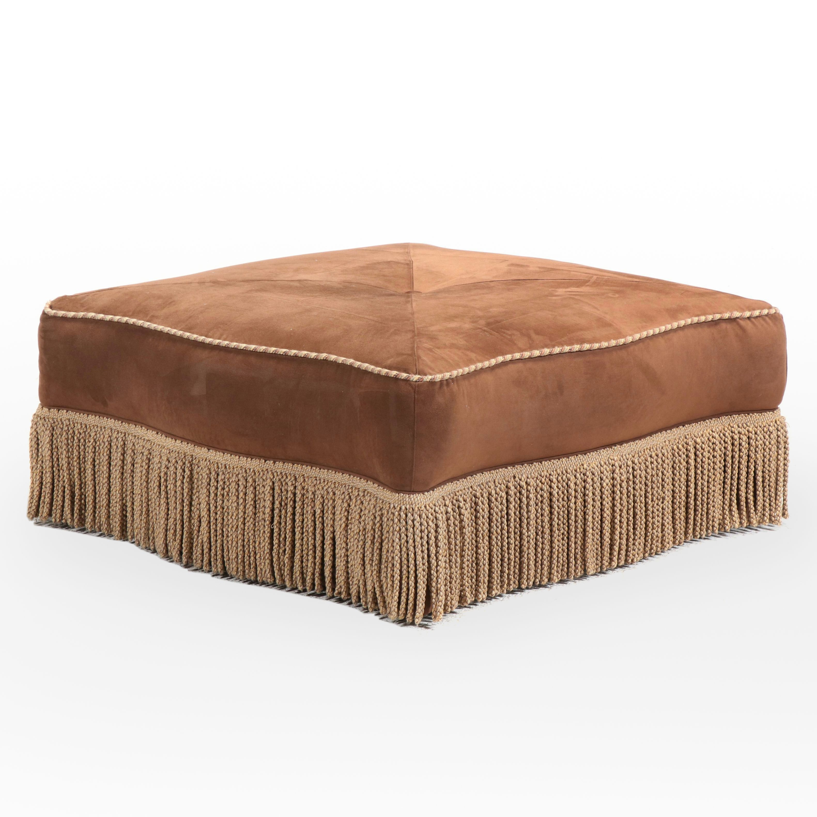 Pearson Custom-Upholstered Serpentine Cocktail Ottoman with Bullion Fringe