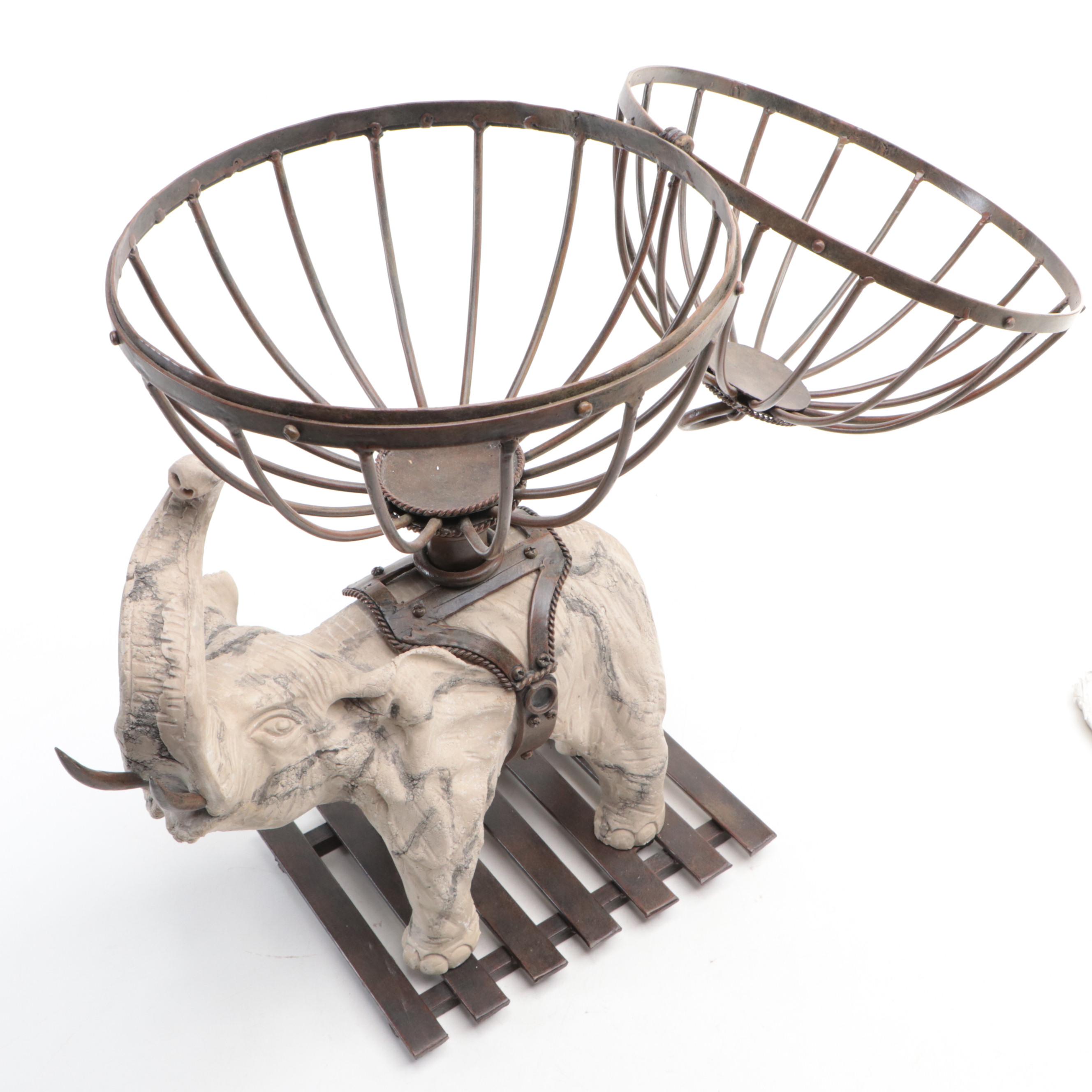 Faux Stone Composite Elephant and Metal Display Globe