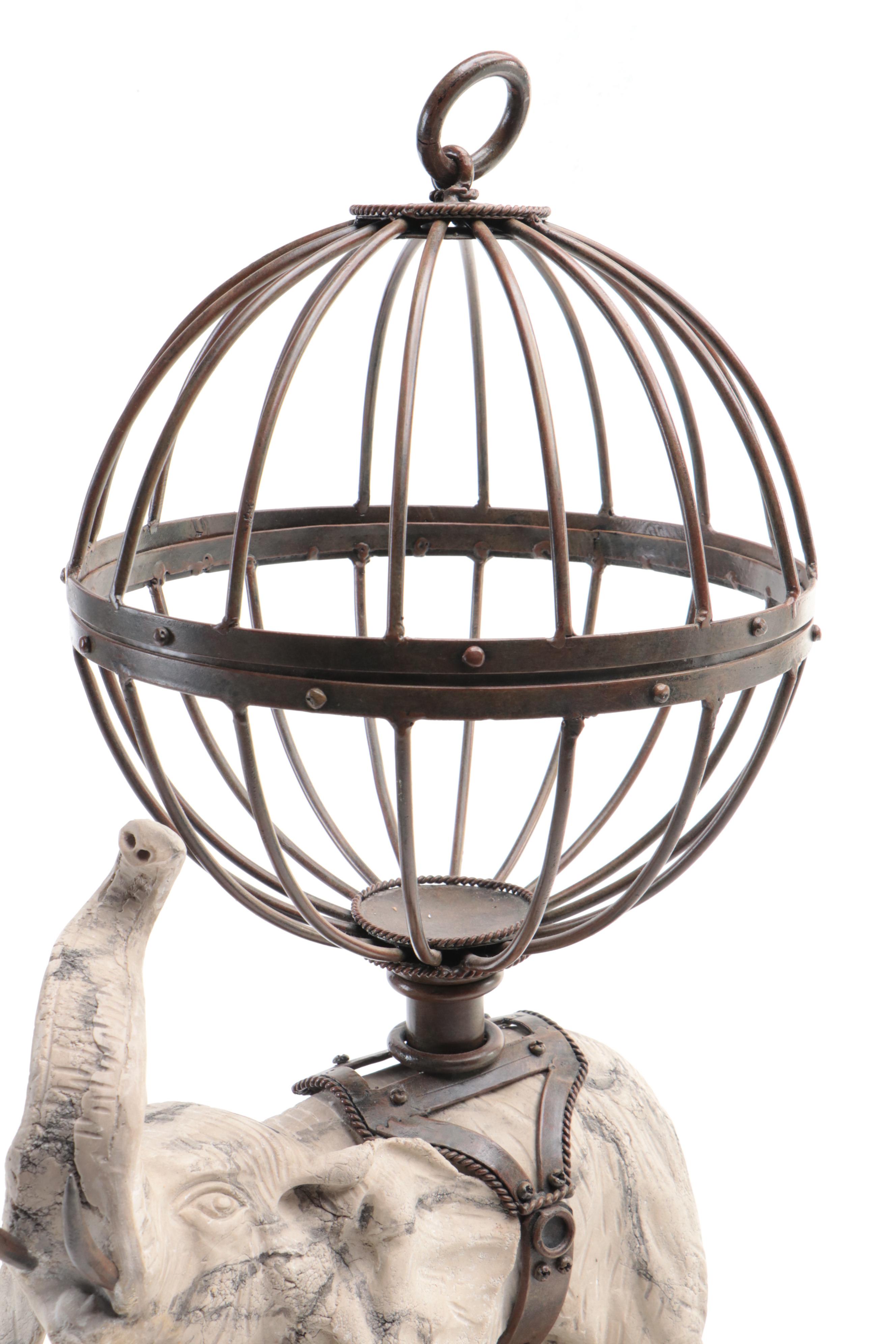 Faux Stone Composite Elephant and Metal Display Globe