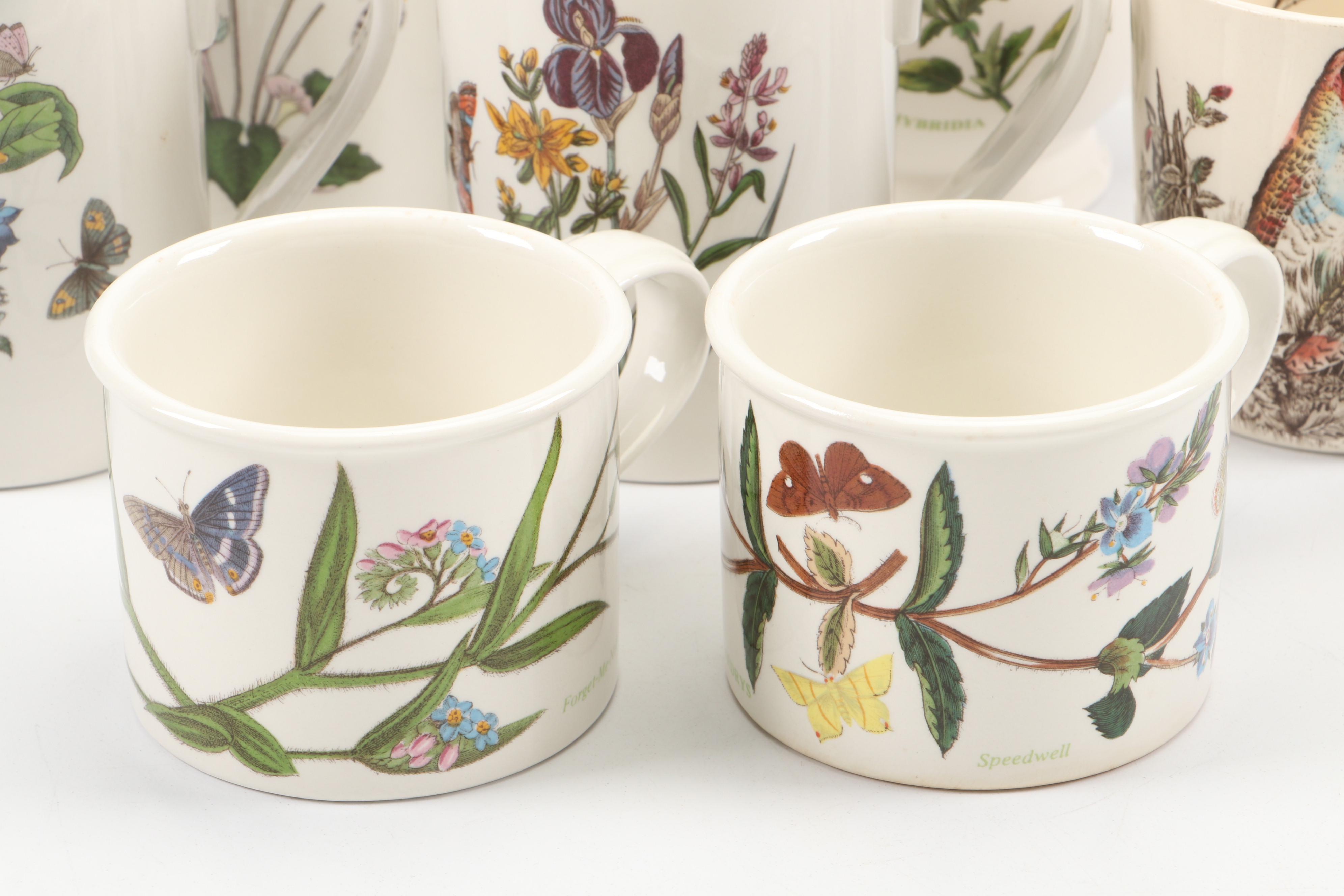 Portmeirion "Botanic Garden" Cups and Saucers with Johnson Bros "Partridge" Mug