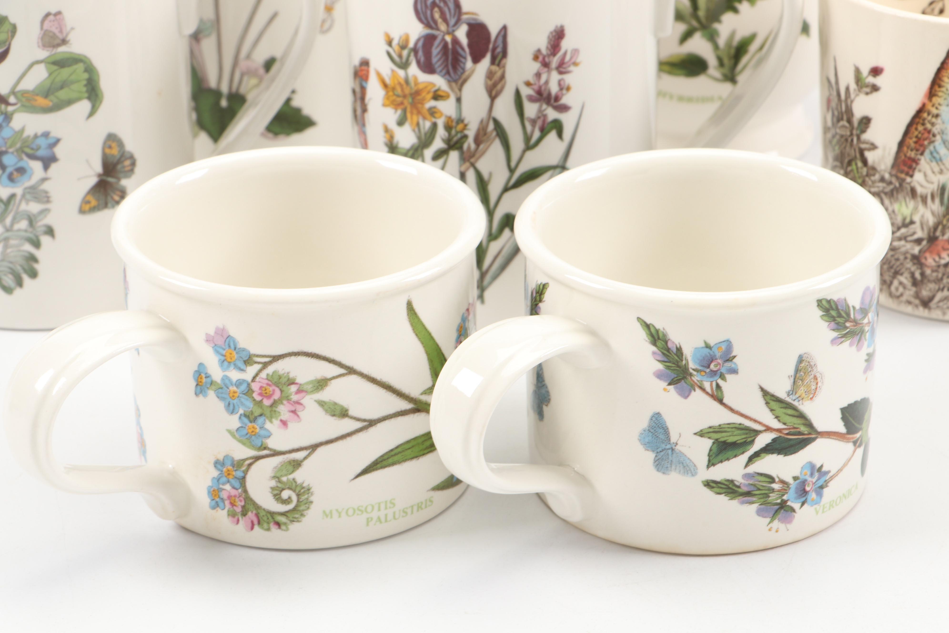Portmeirion "Botanic Garden" Cups and Saucers with Johnson Bros "Partridge" Mug