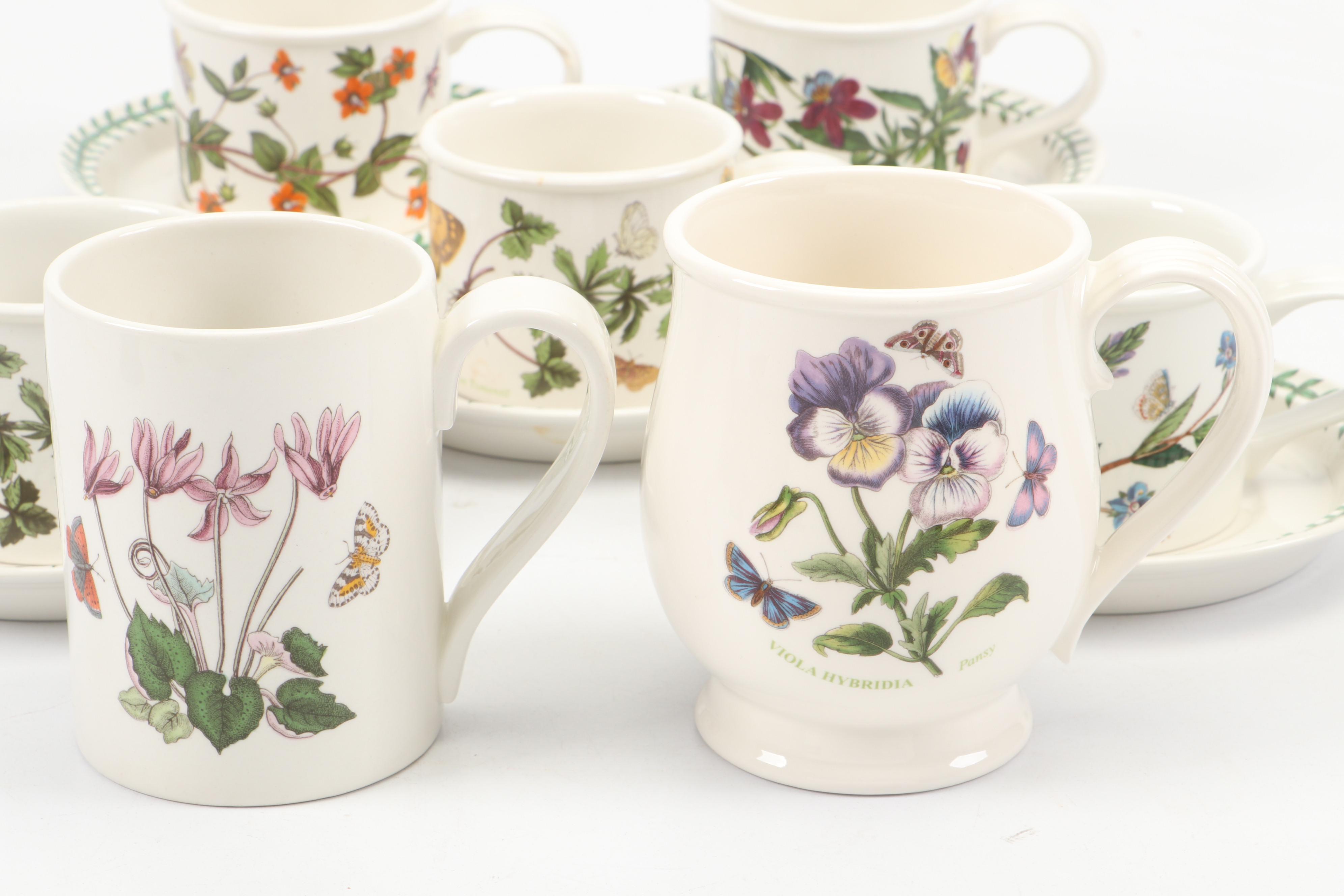 Portmeirion "Botanic Garden" Cups and Saucers with Johnson Bros "Partridge" Mug
