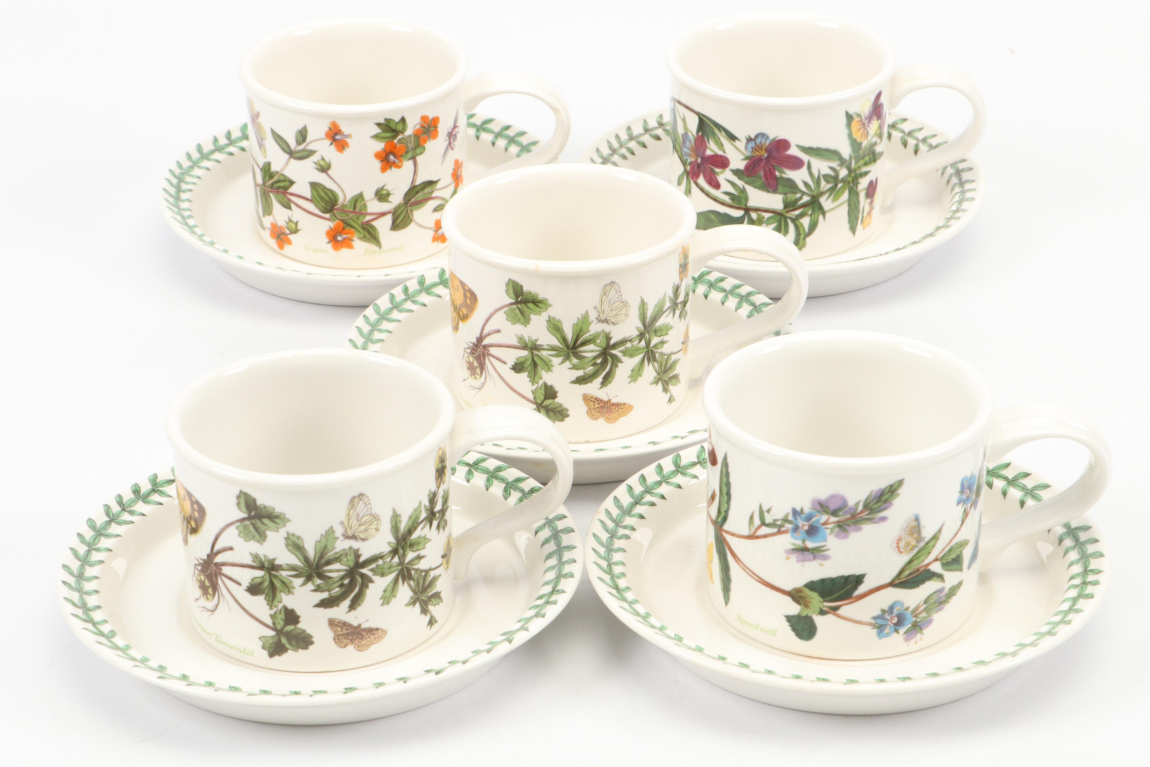 Portmeirion "Botanic Garden" Cups and Saucers with Johnson Bros "Partridge" Mug