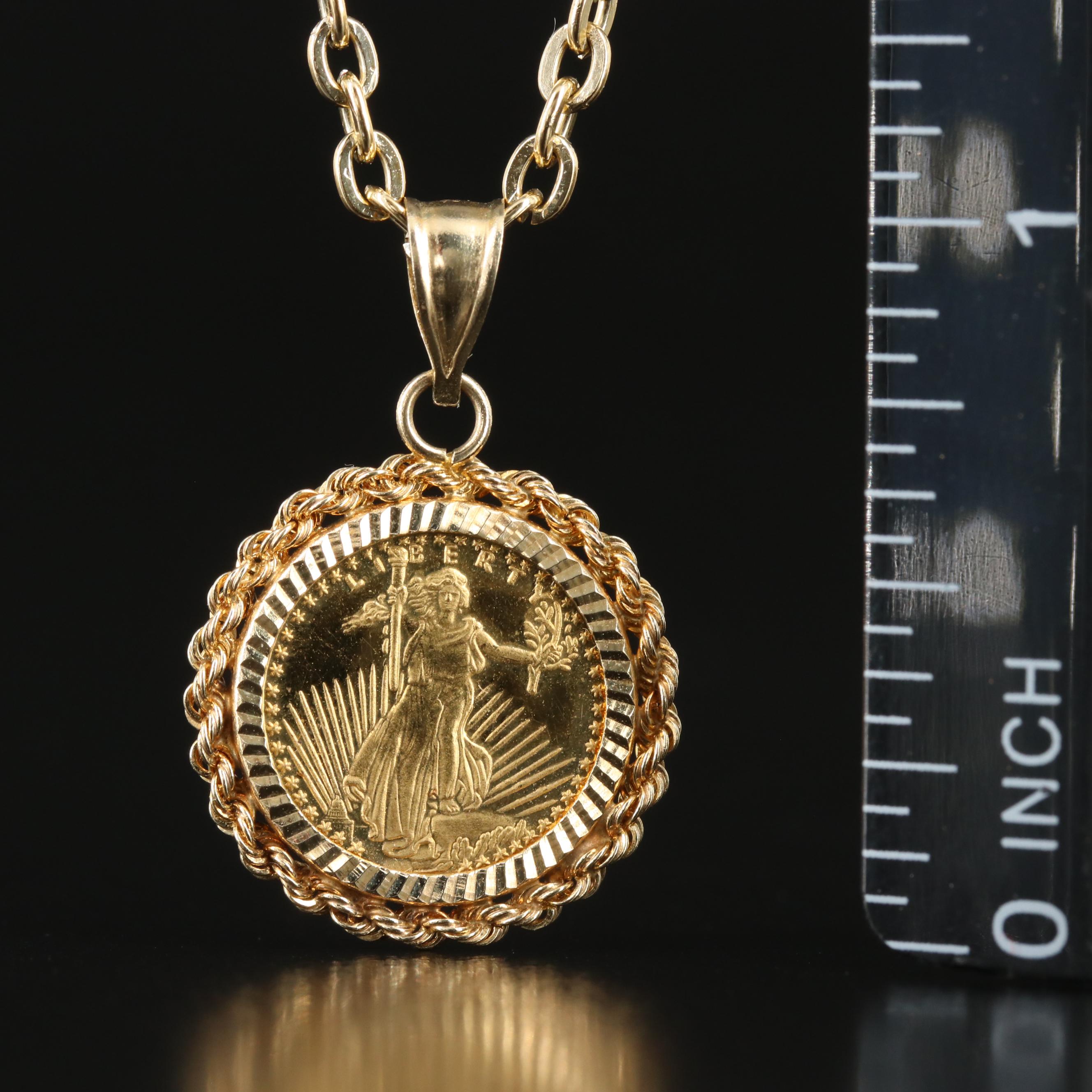 14K Pendant with Replica Gold Eagle Coin on Chain Necklace