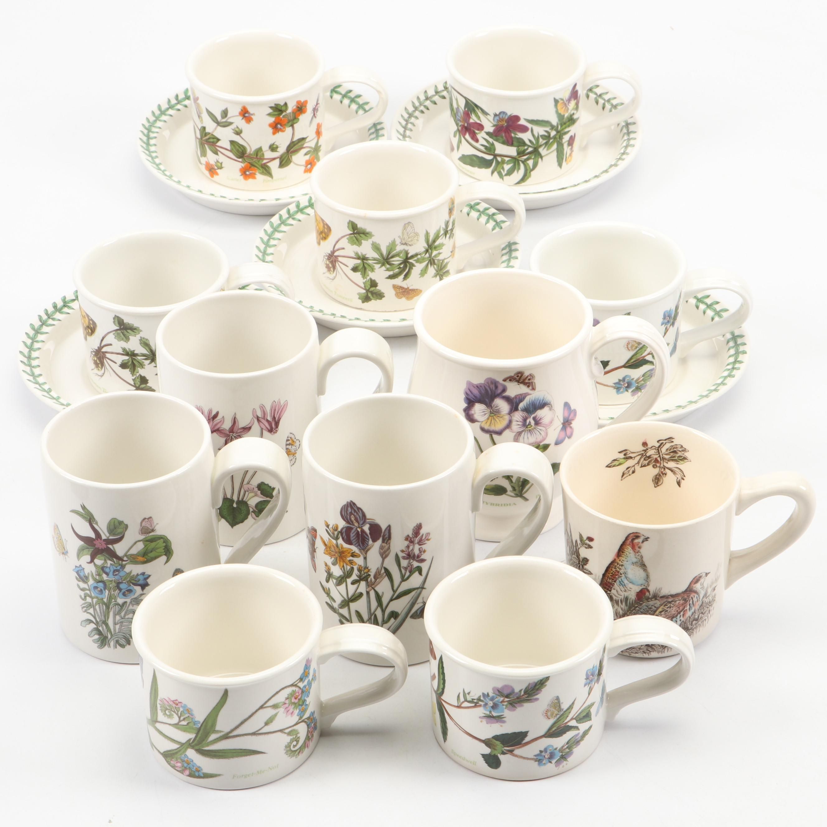 Portmeirion "Botanic Garden" Cups and Saucers with Johnson Bros "Partridge" Mug