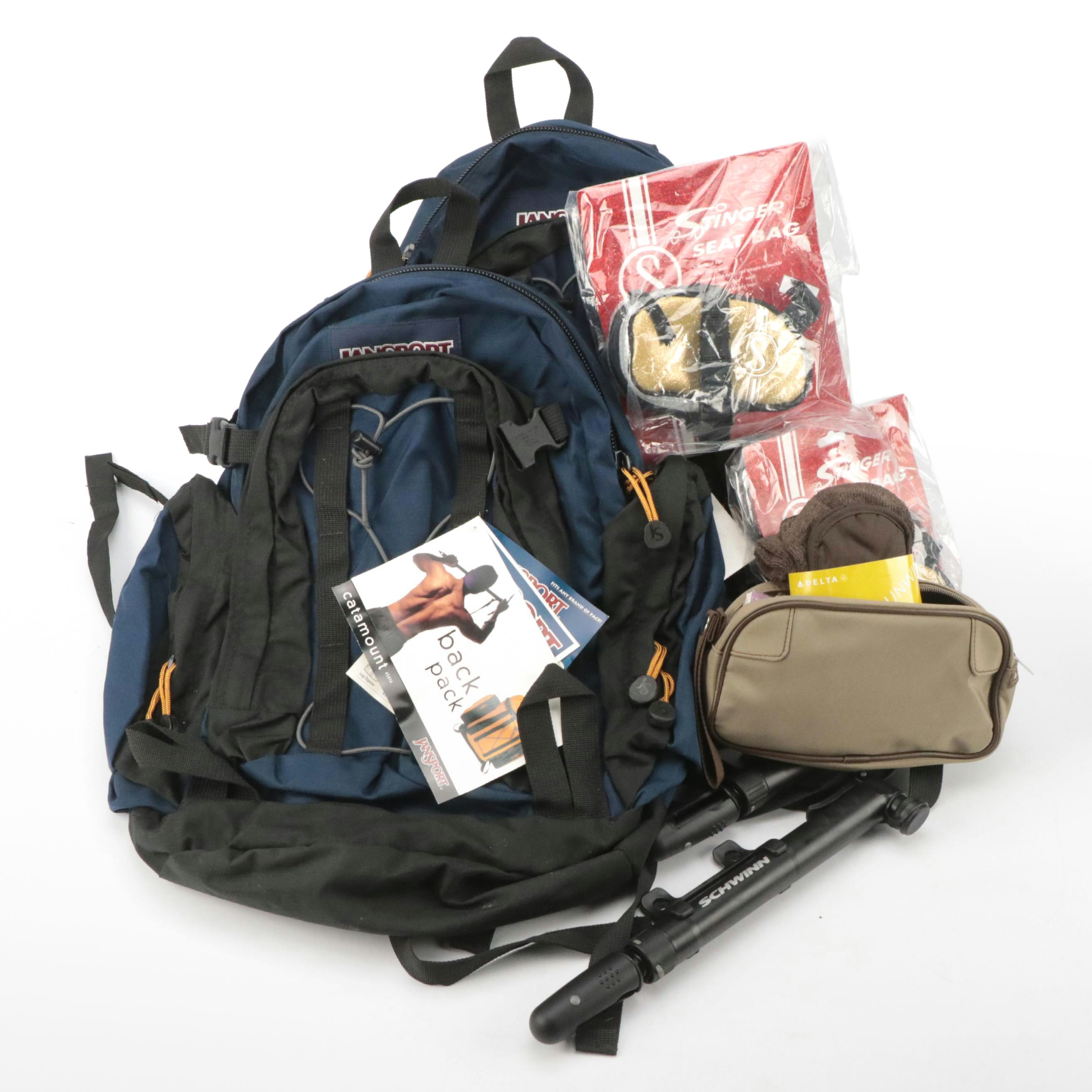 Jansport Backpacks with Schwinn Seat Bag and Delta Travel Bag