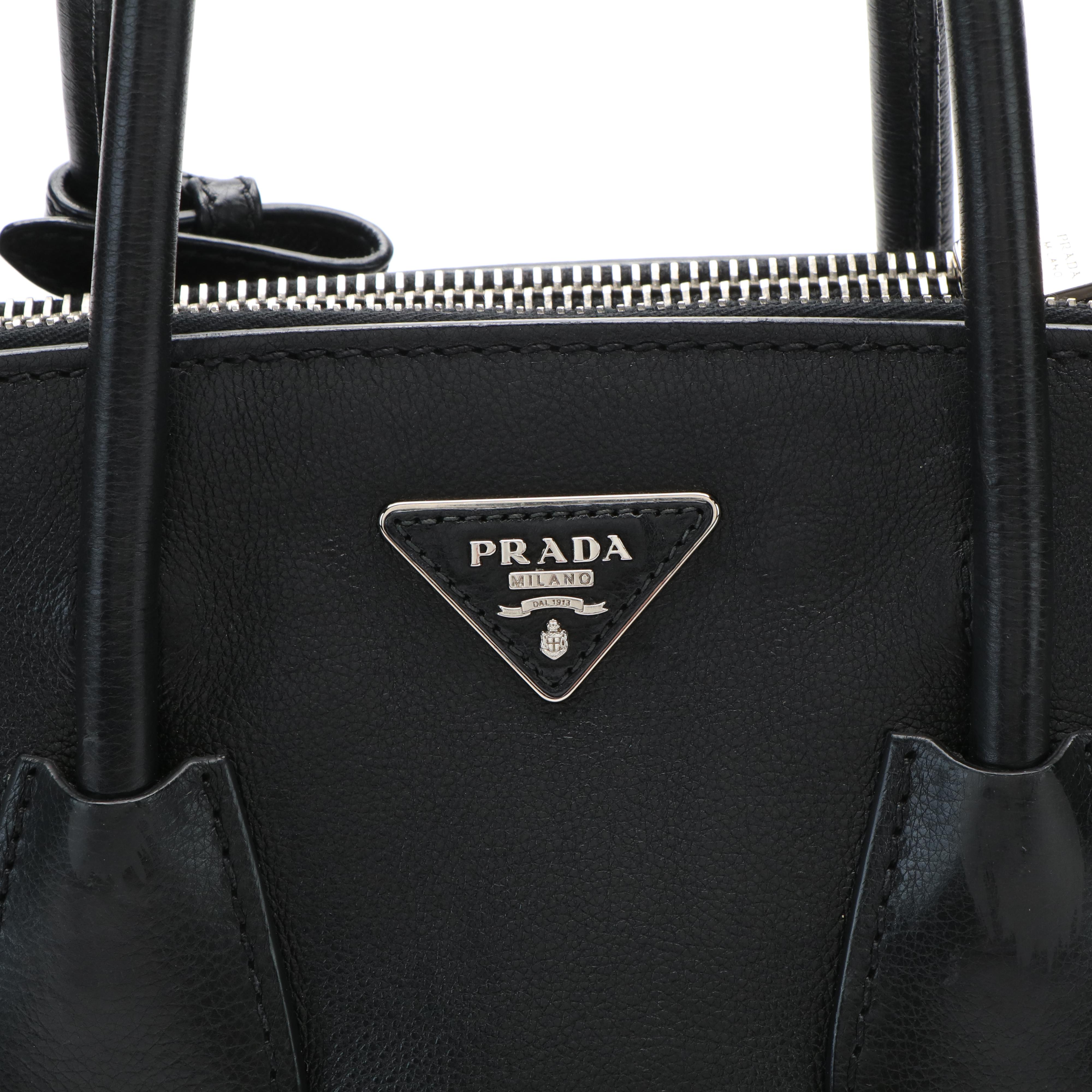 Prada Twin Pocket Shoulder Tote in Studded Glacé Calfskin Leather