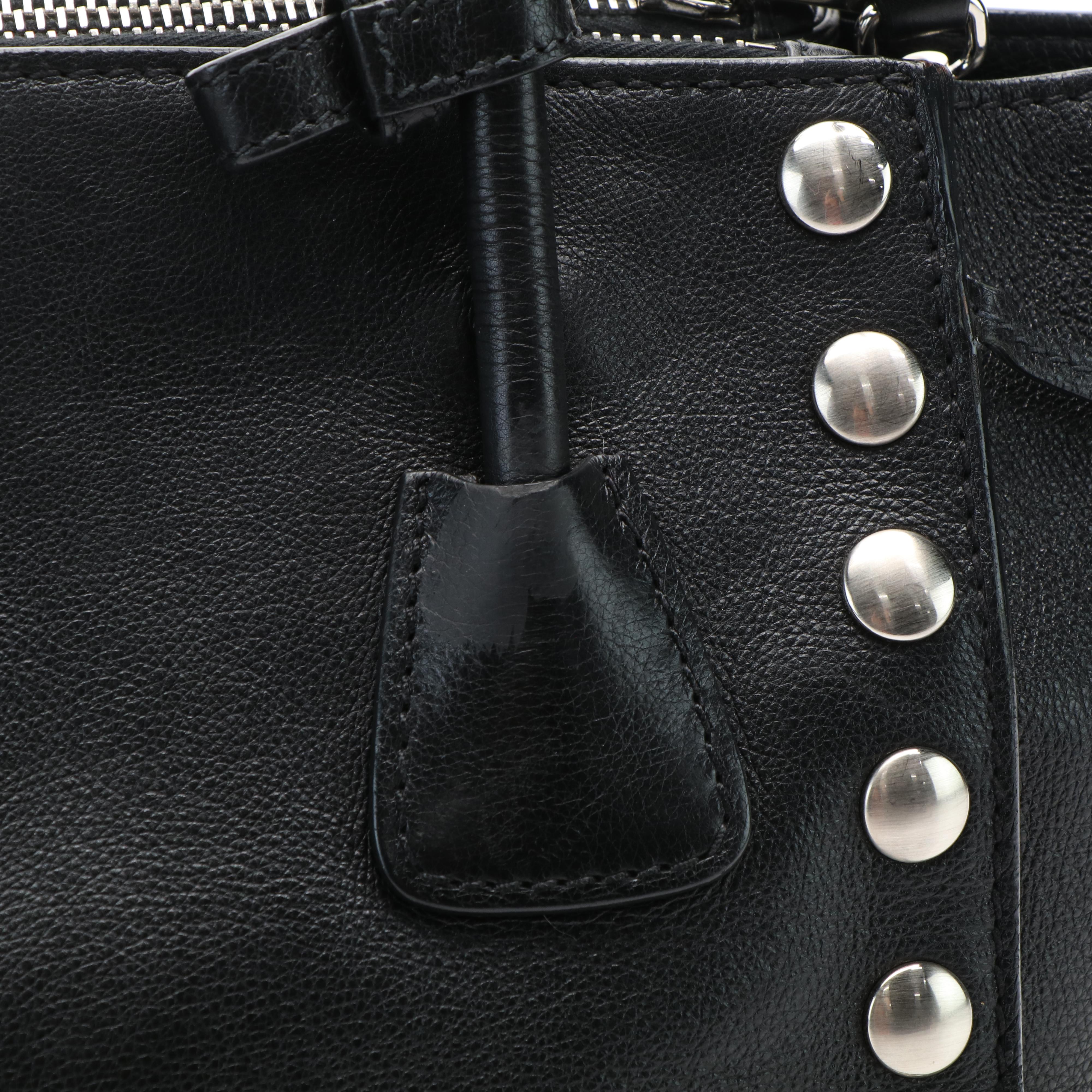 Prada Twin Pocket Shoulder Tote in Studded Glacé Calfskin Leather