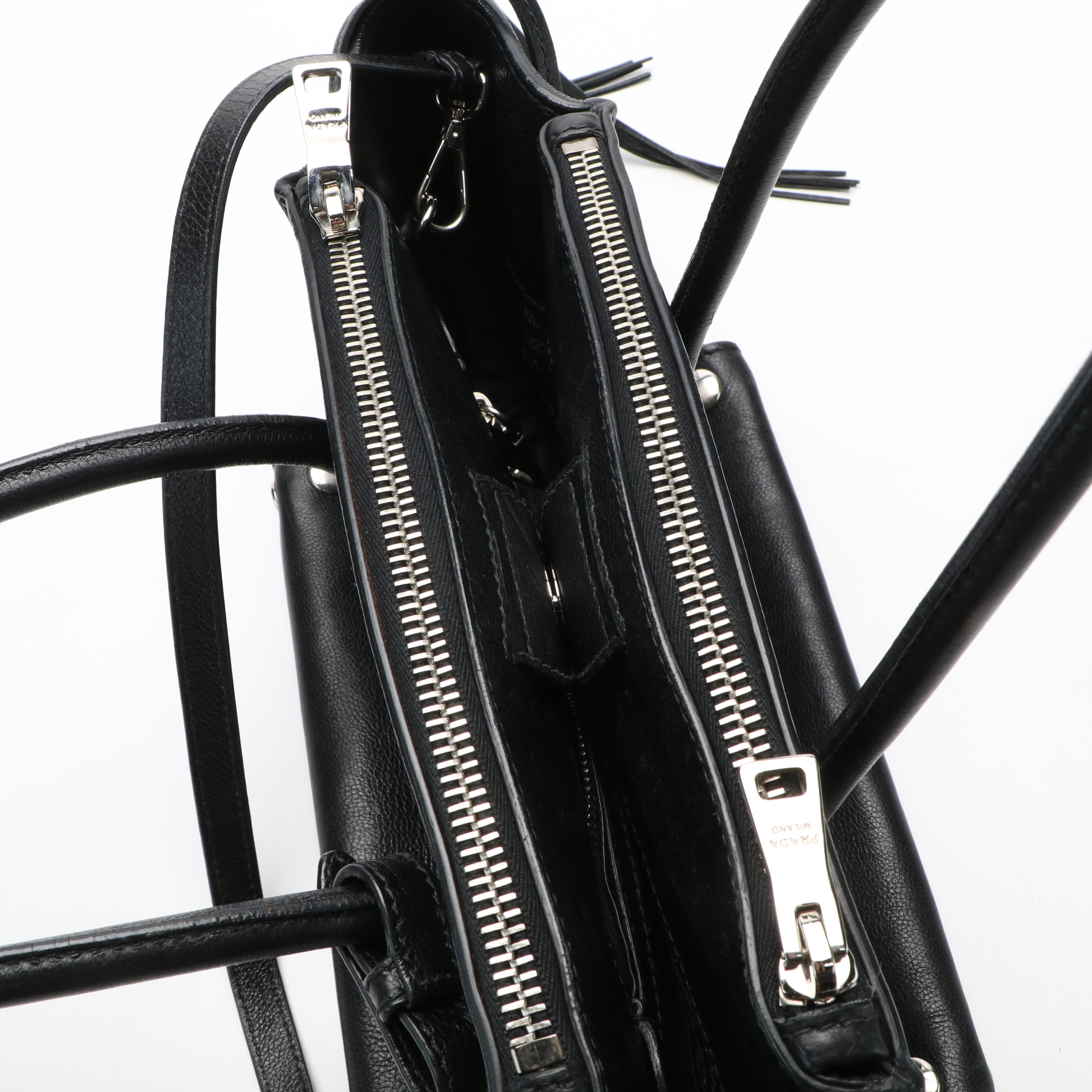 Prada Twin Pocket Shoulder Tote in Studded Glacé Calfskin Leather