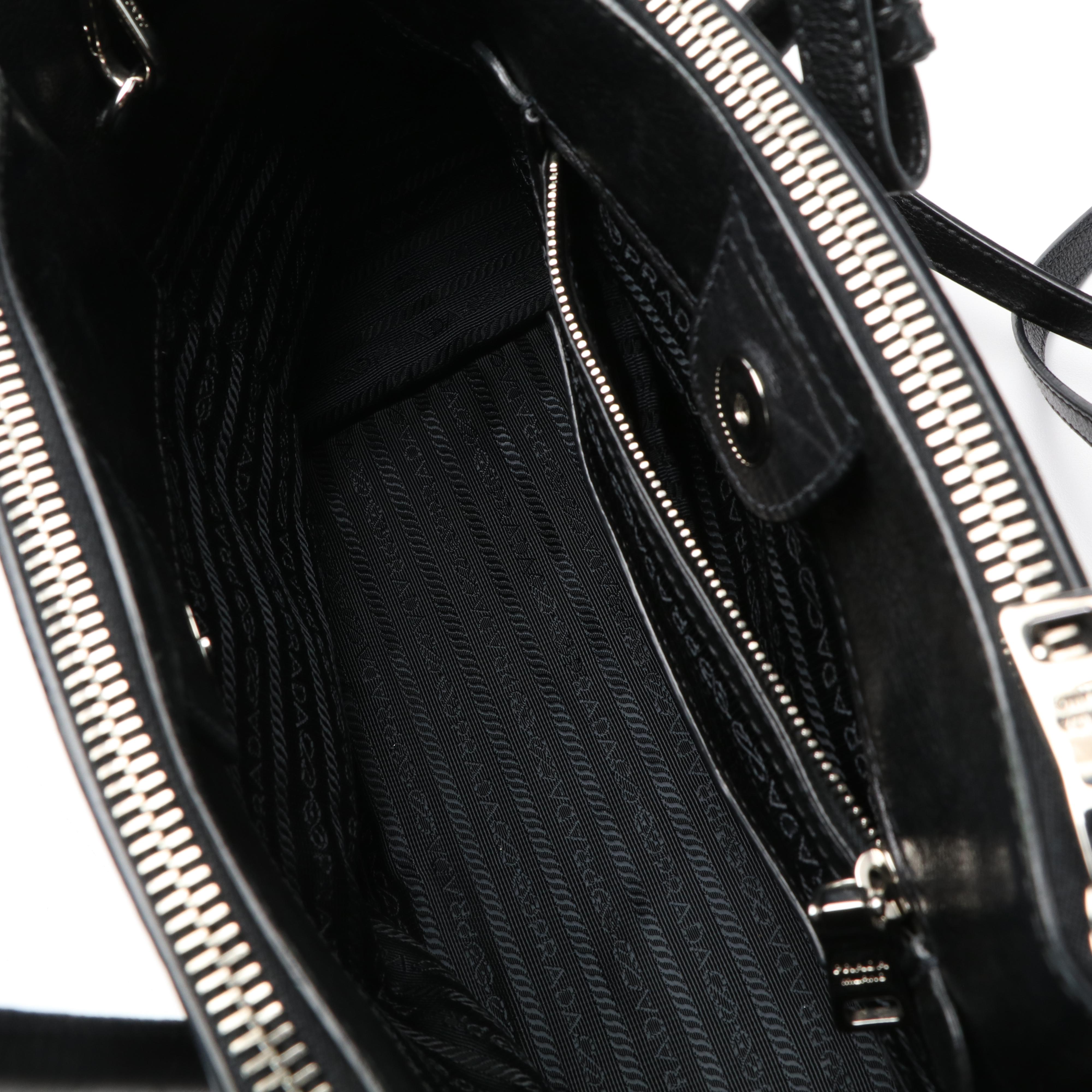 Prada Twin Pocket Shoulder Tote in Studded Glacé Calfskin Leather