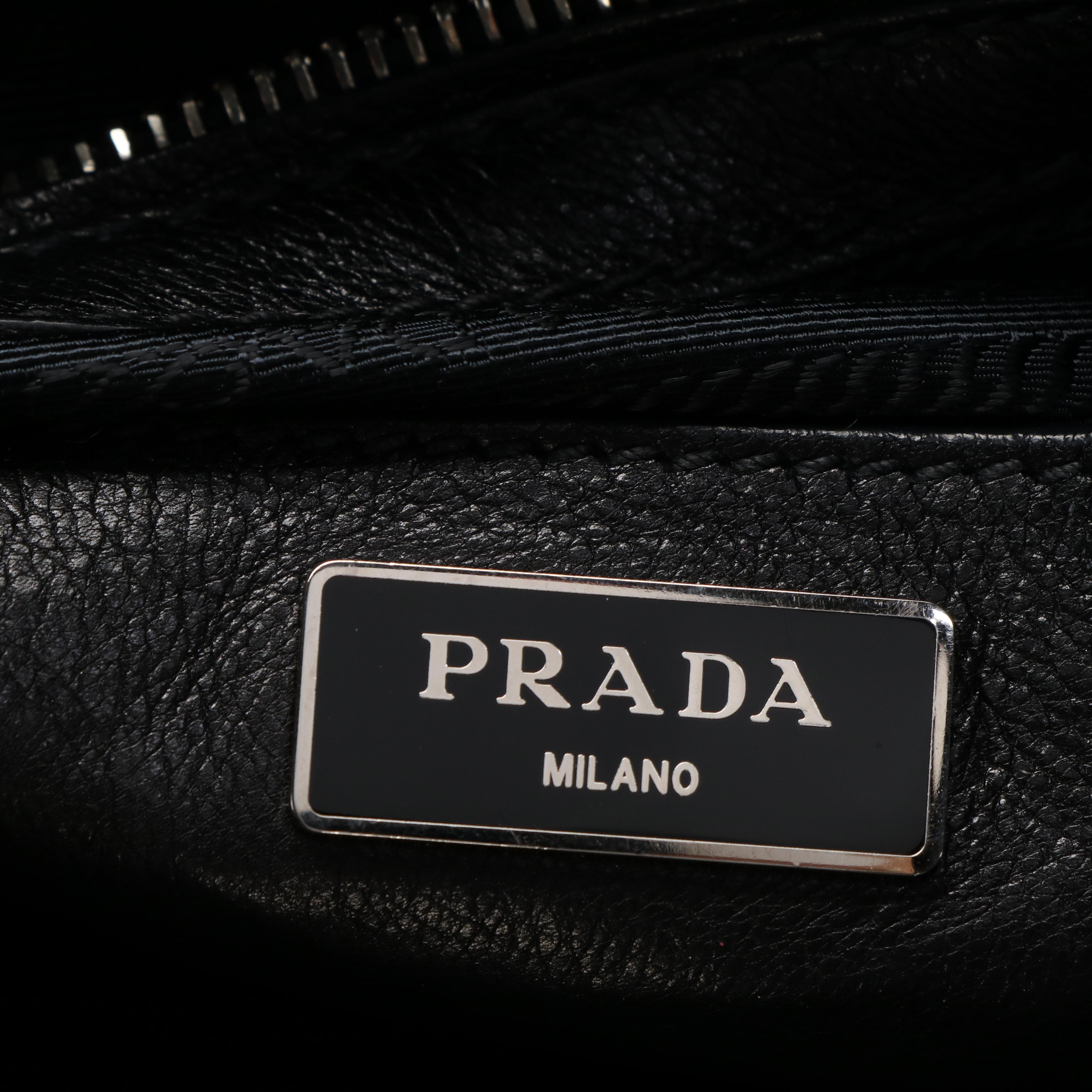 Prada Twin Pocket Shoulder Tote in Studded Glacé Calfskin Leather