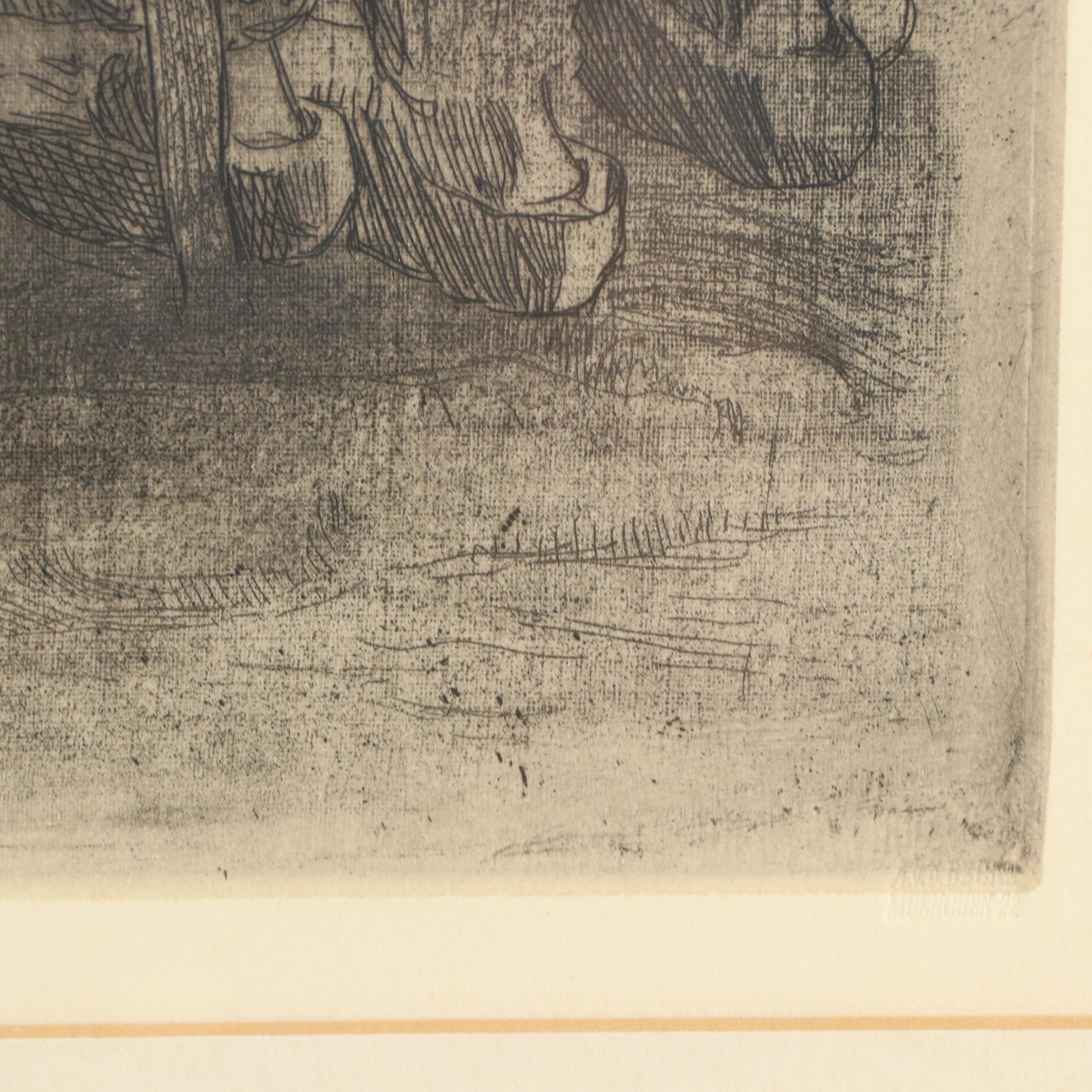 Käthe Kollwitz Etching "The Prisoners," Circa 1930s