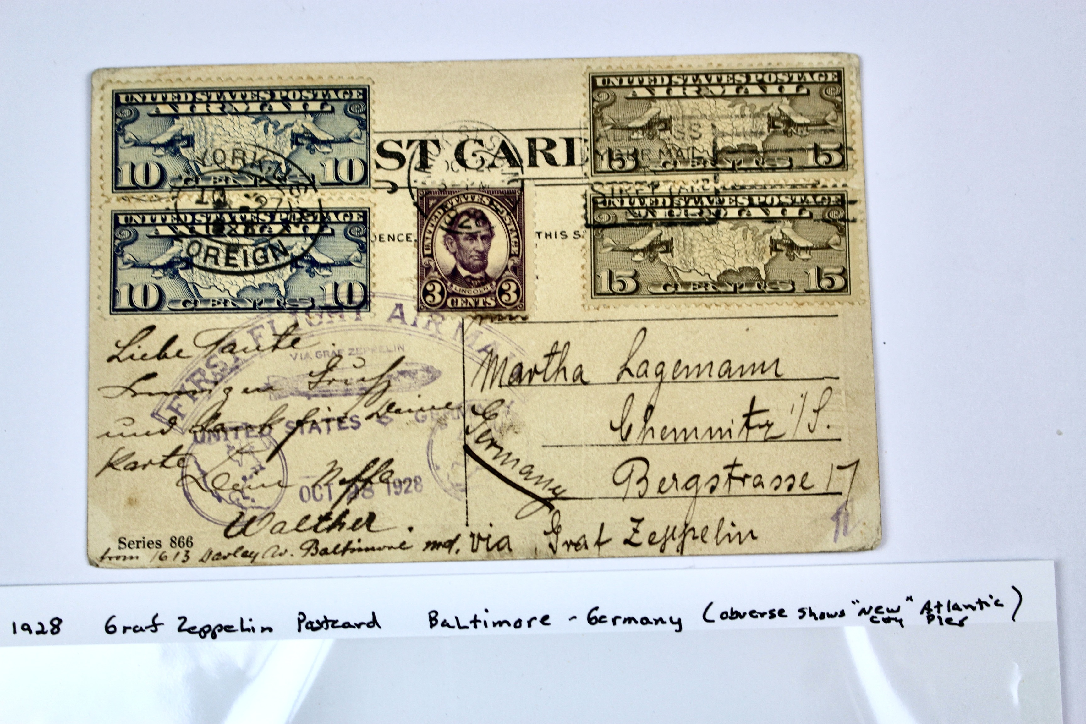 1928 Graf Zeppelin Postcard, Baltimore to Germany