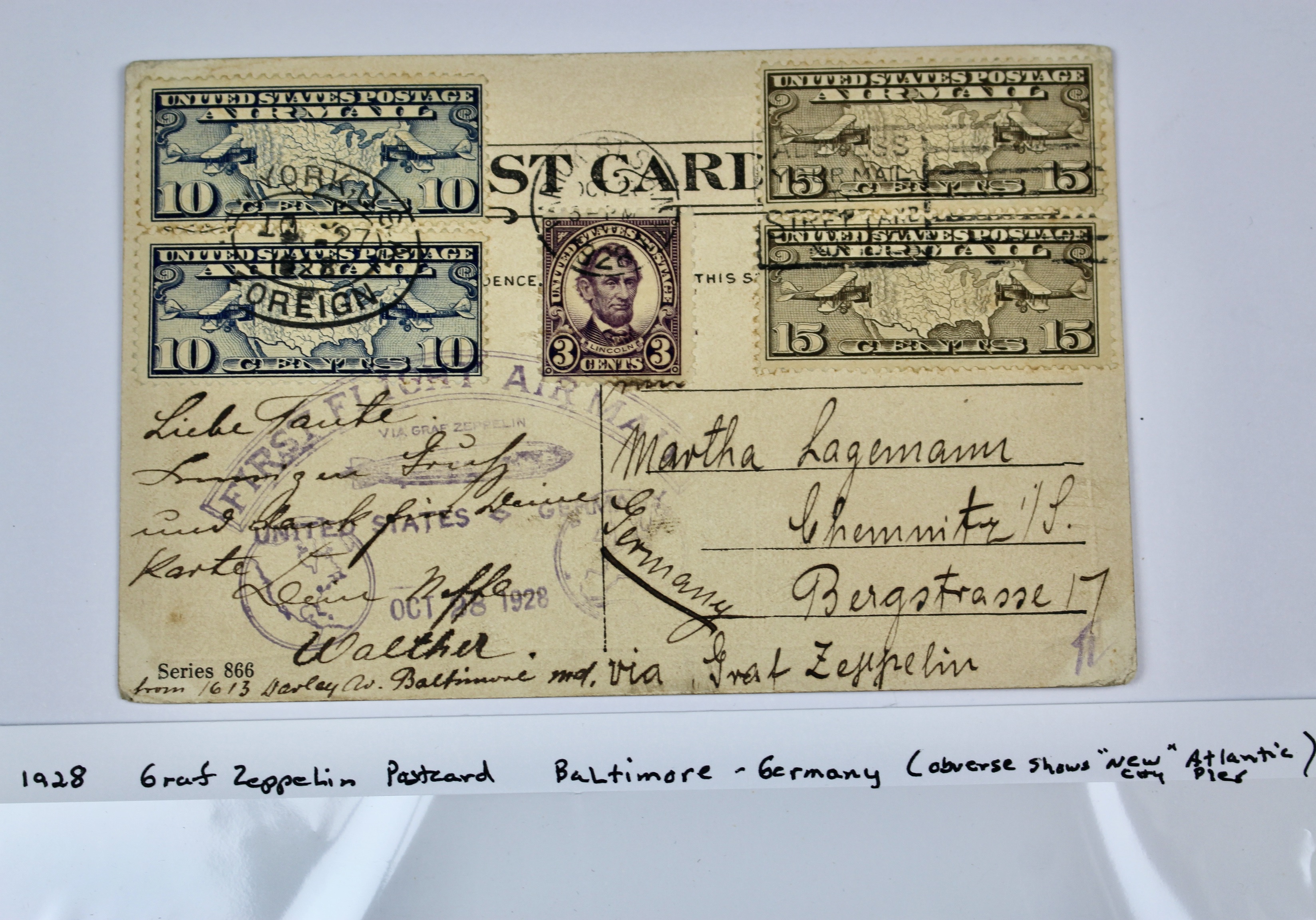 1928 Graf Zeppelin Postcard, Baltimore to Germany
