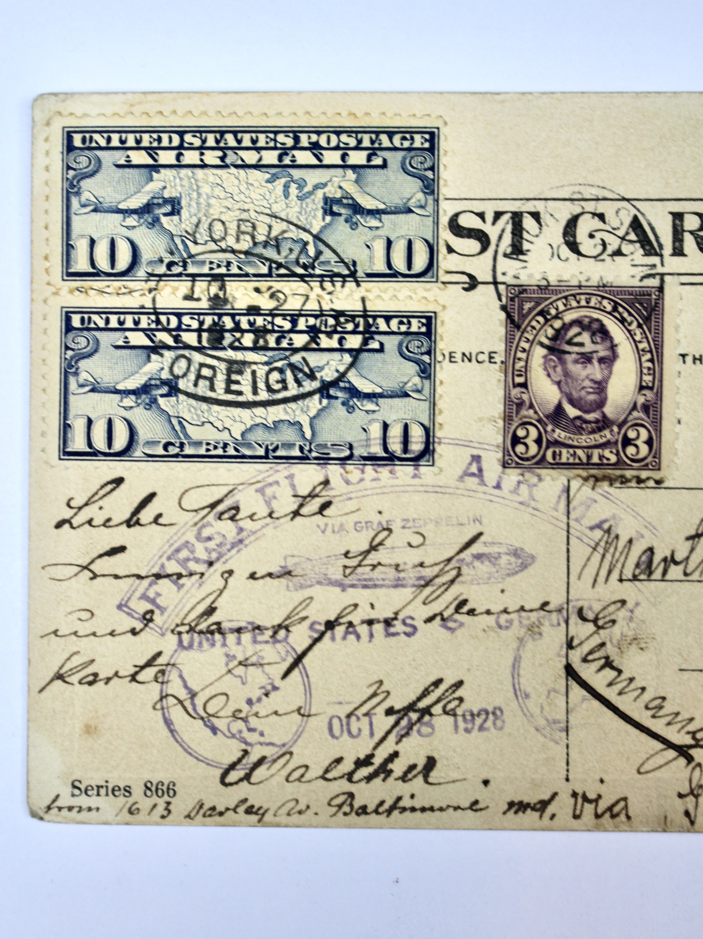 1928 Graf Zeppelin Postcard, Baltimore to Germany