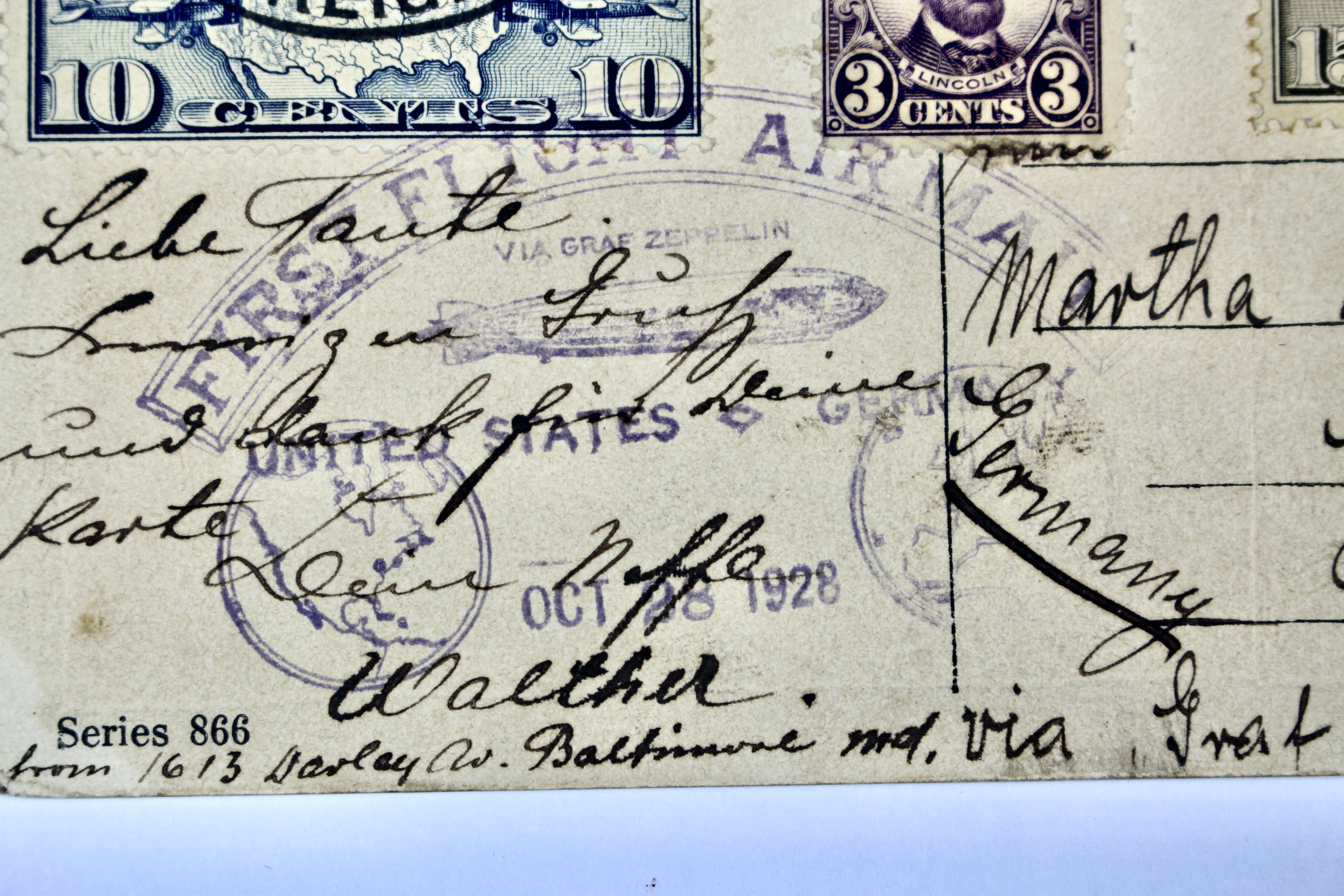 1928 Graf Zeppelin Postcard, Baltimore to Germany